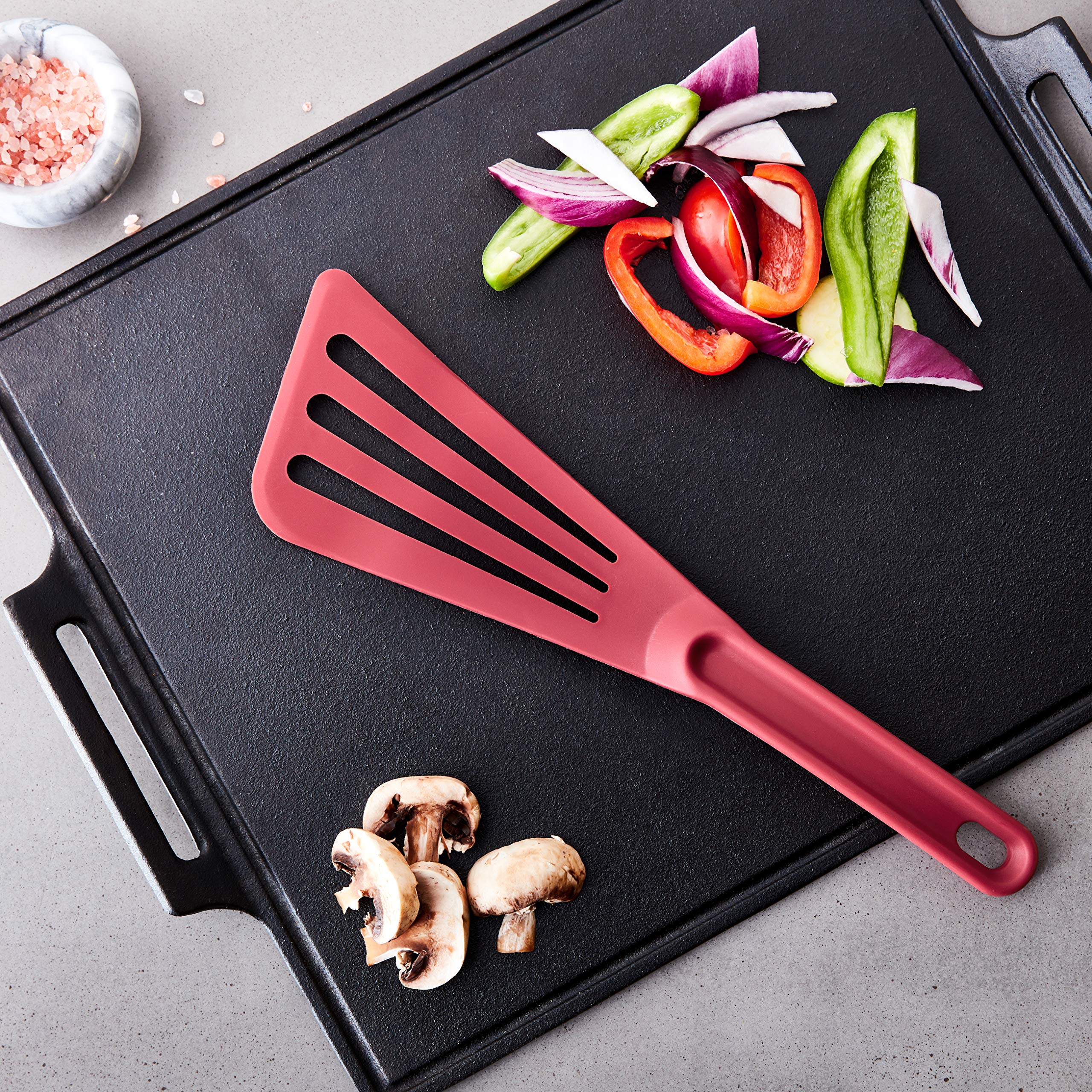 Mercer Culinary Hell's Tools Hi-Heat Slotted Spatula - 12 Inch x 3.5 Inch Professional Kitchen Turner - Red Heat-Resistant Nylon for Grilling, Flipping Burgers & Pancakes - Perfect for BBQ, Camping & Home Cooking