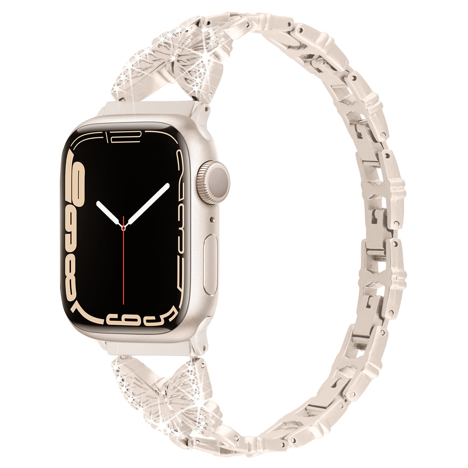 Elegant Bling Diamond Butterfly Apple Watch Band for Women - Compatible with Series 10/9/8/7/6/5/4/3/2/1/SE (49mm 46mm 45mm 44mm 42mm) - Adjustable Jewelry Metal Strap for Dressy Occasions, Parties & Daily Wear