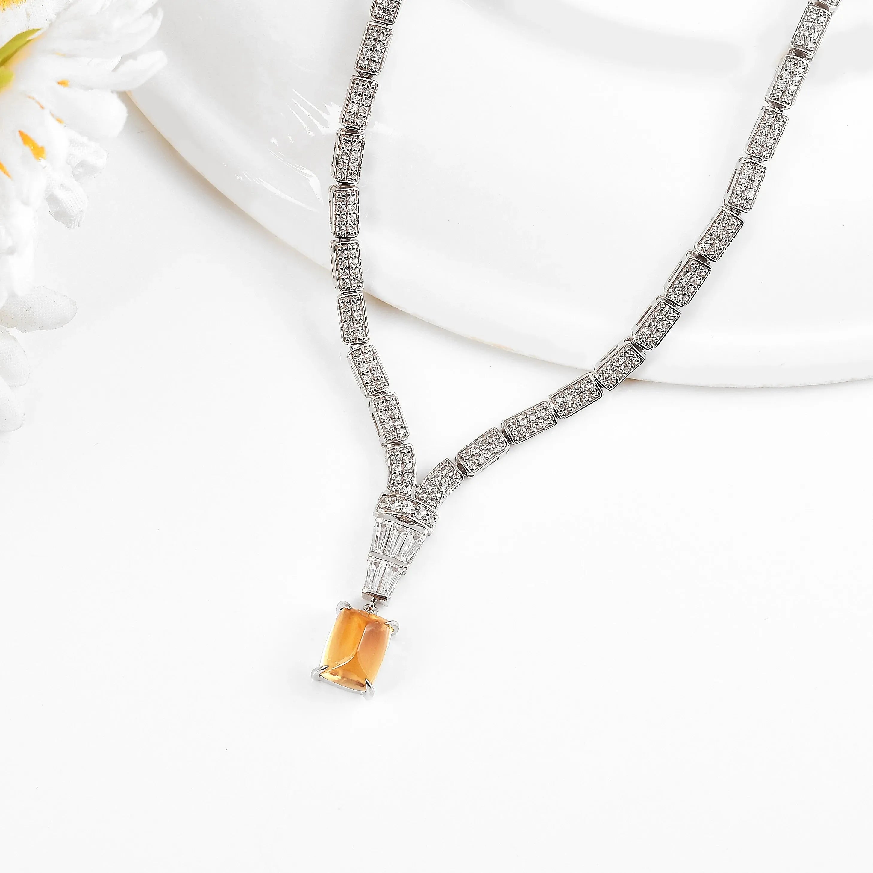 Natural Citrine Art Deco Necklace - Vintage Inspired Gemstone Jewelry for Women - Perfect for Parties, Weddings & Special Occasions
