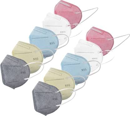 WELLSTAR Medigone N95 & KN95 Reusable Washable Face Mask - 5 Layer Anti Pollution, Water Resistant, Breathable - Multicolor, Free Size (Pack of 10) - Perfect for Travel, Work, and Outdoor Activities