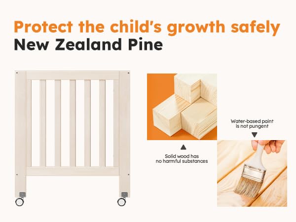 EvoNest 6-in-1 Convertible Baby Crib with Wheels | 100% New Zealand Pinewood Mini Crib | 4 Adjustable Mattress Heights | Washable Natural Finish | Perfect for Nursery, Small Spaces & Growing Babies