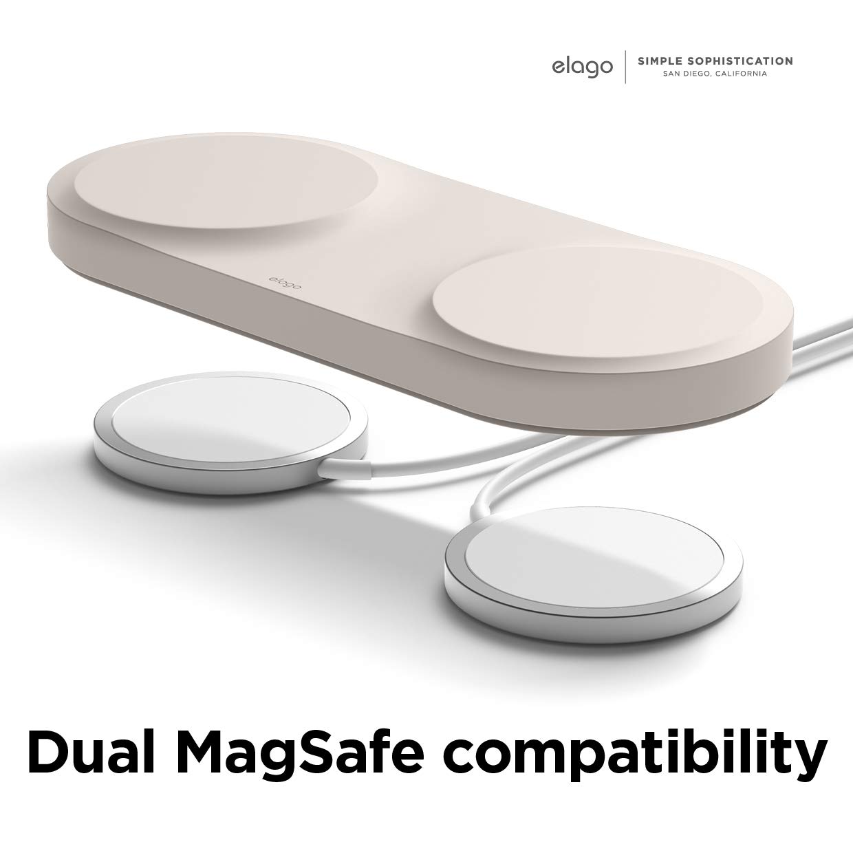 elago 2-in-1 Wireless Charger Stand with MagSafe - Fast Charging Station for iPhone 16/15/14/13/12, AirPods Pro/Pro 2 & AirPods 3/4 (Stone) | Perfect for Bedside, Office & Travel | Cable Not Included