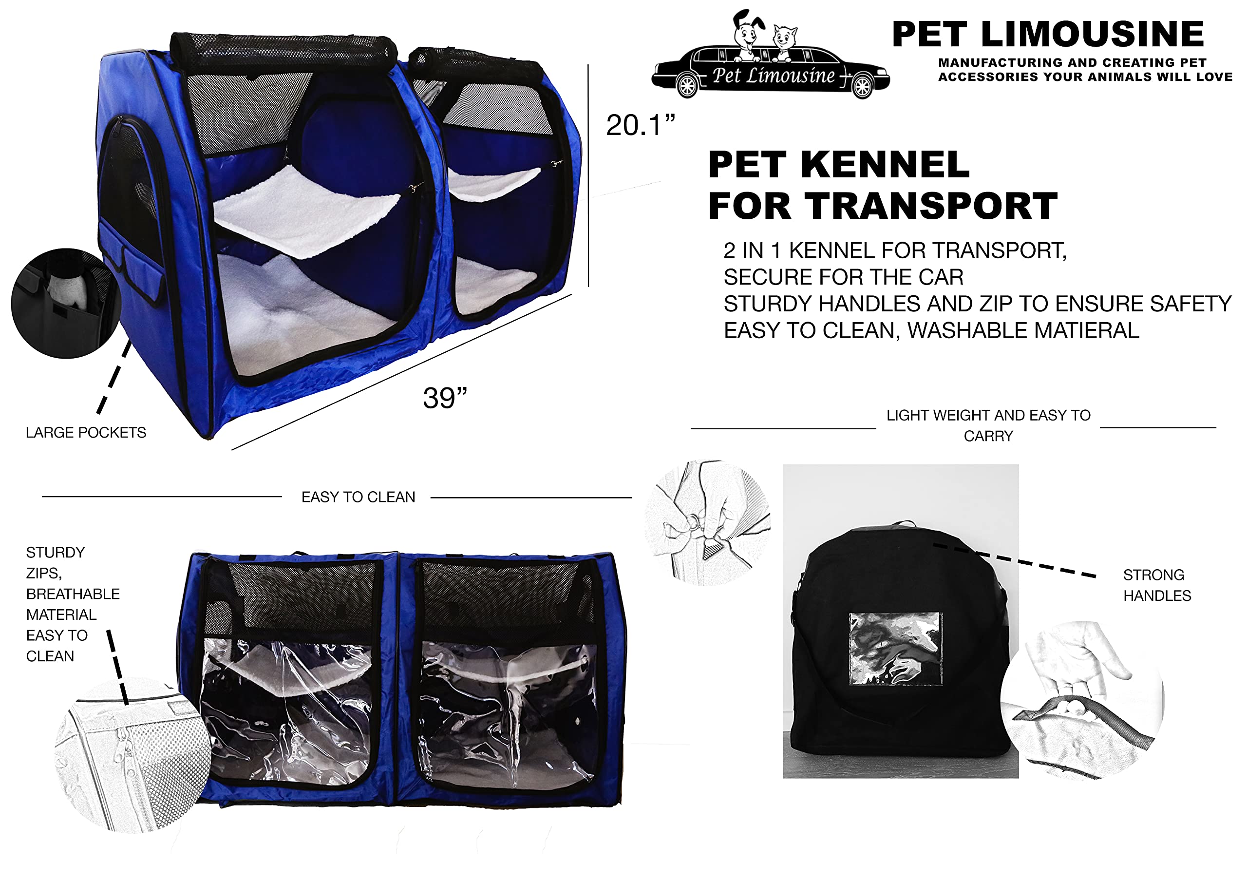 Portable Double Cat & Dog Kennel Crate - Foldable Pet House with Soft Mats for Home, Travel & Storage | Indoor, Outdoor & Car Use