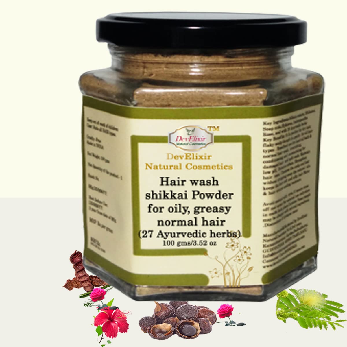 DevElixir Natural Ayurvedic Shikkai Hair Wash Powder - 27 Herbs for Oily, Greasy & Normal Hair - Gentle Cleansing for Healthy Scalp & Shiny Hair - Perfect for Daily Hair Care & Natural Detox