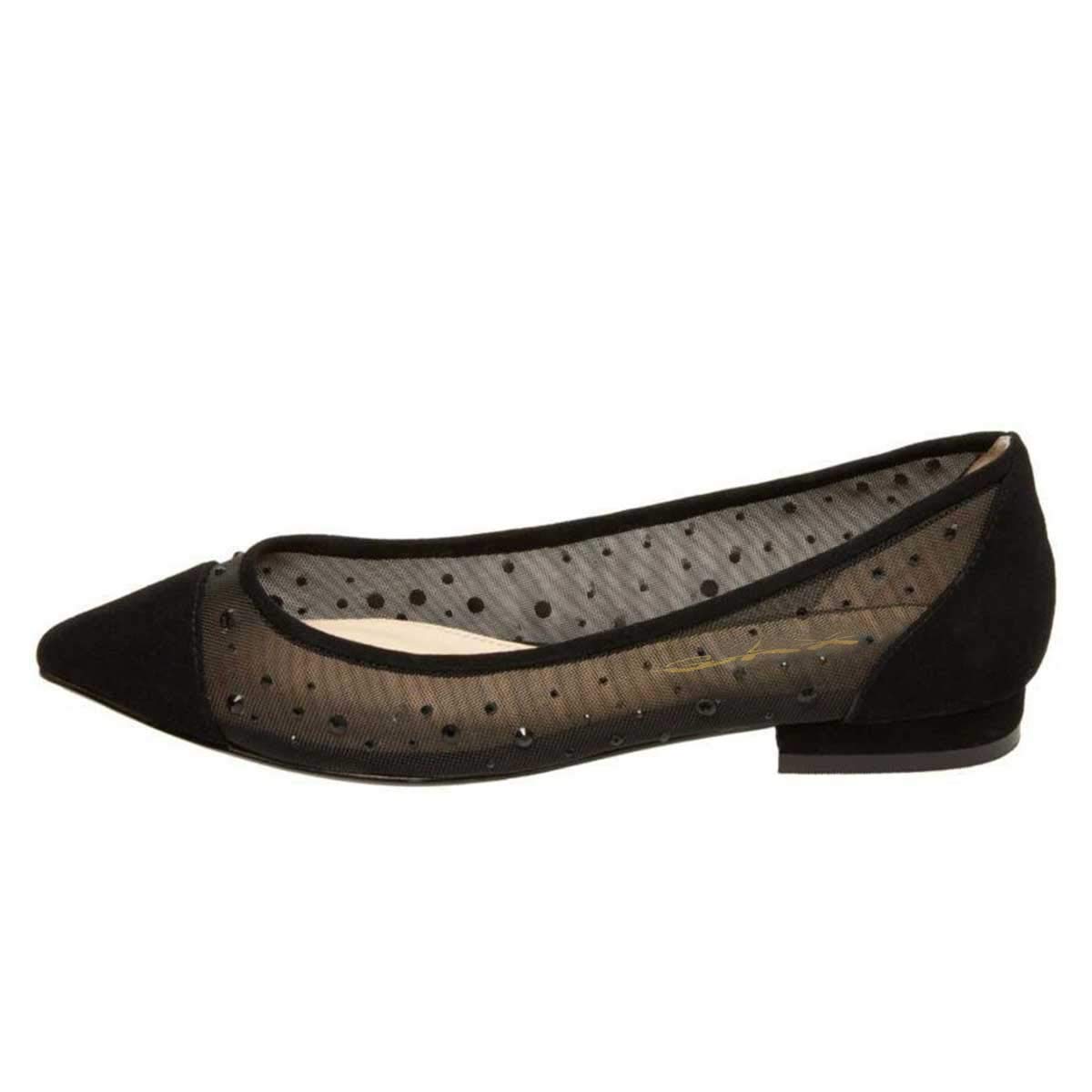 XYD Women's Crystal Embellished Pointed Toe Mesh Ballet Flats - Comfortable Low Heel Slip-On Shoes for Bridesmaids, Wedding Guests & Dancing - Perfect for Weddings, Parties & Formal Occasions