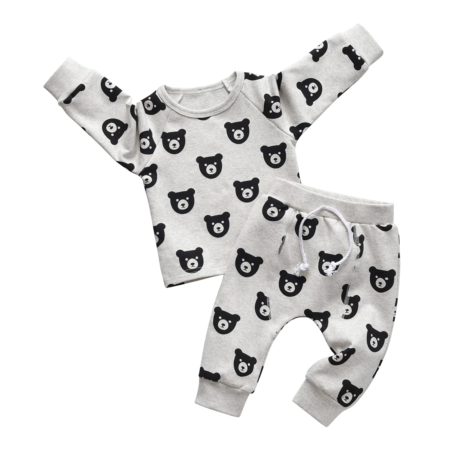 Adorable Baby Boy Clothes Set - Soft Long Sleeve Bear Print Top & Pants Outfit | Cozy Toddler Sweatsuit for Playtime & Family Outings
