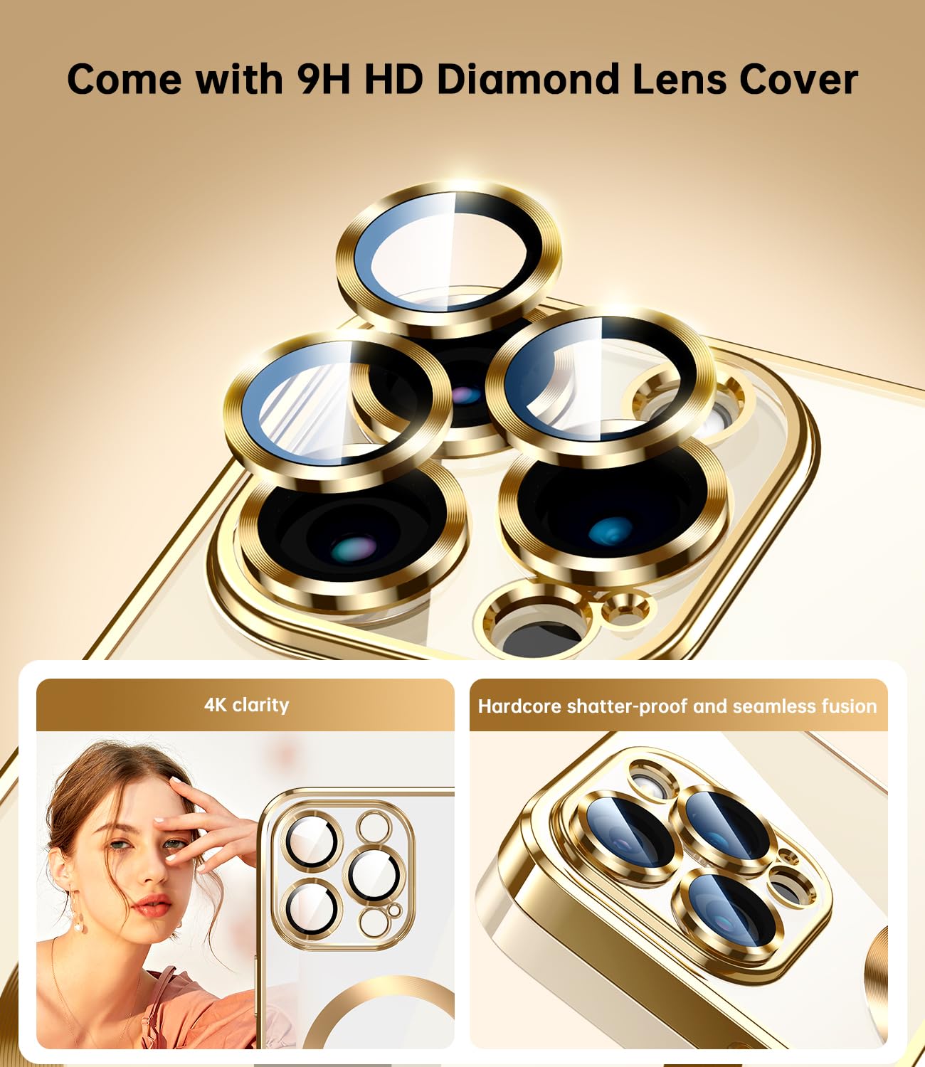 Premium iPhone 13 Pro Max Case with Camera Lens Protection | Magsafe Compatible | Metallic Glossy Soft Bumper & Diamond Clear Design | 6.7