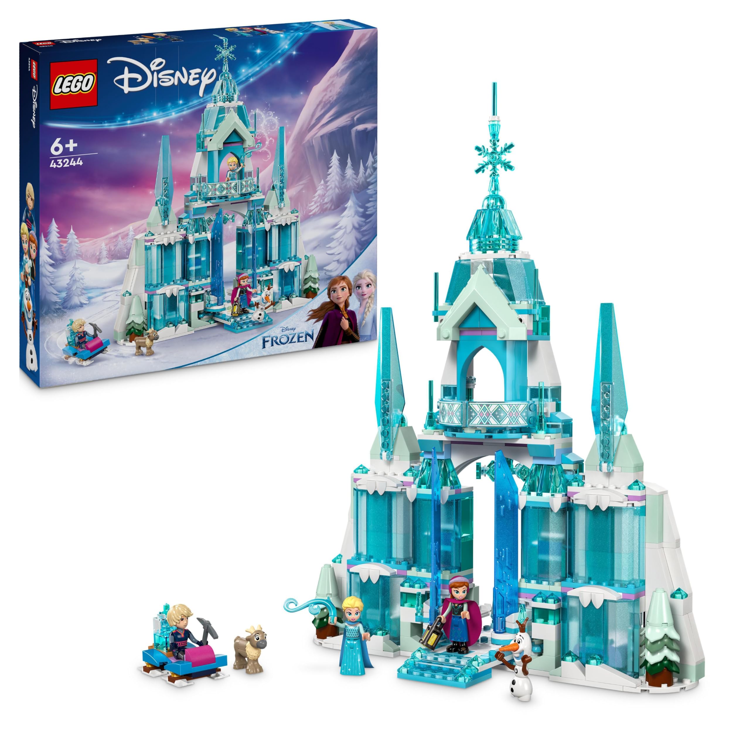 LEGO Disney Princess Frozen Elsa's Ice Palace Castle Toy Set with Mini Elsa, Anna & Kristoff Dolls, Sven Reindeer Figure - Fantasy Gift for Girls & Boys Ages 6+ | Creative Play, Birthday & Christmas Present