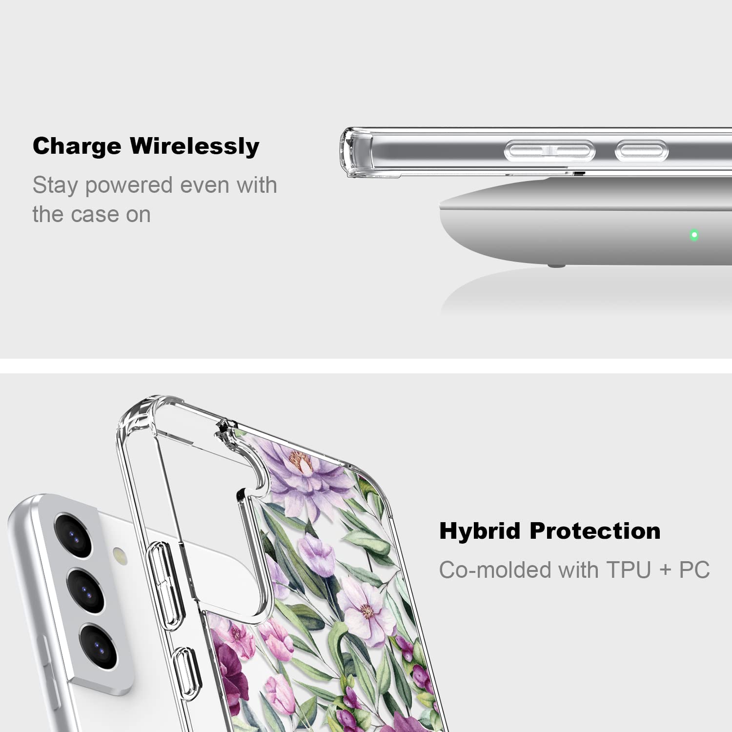 Samsung Galaxy S22 Case - Slim Fit Crystal Clear Protective Cover with Fashionable Pink Purple Floral Design for Women & Girls | Durable Rugged Shockproof Phone Case for Samsung Galaxy S22 6.1