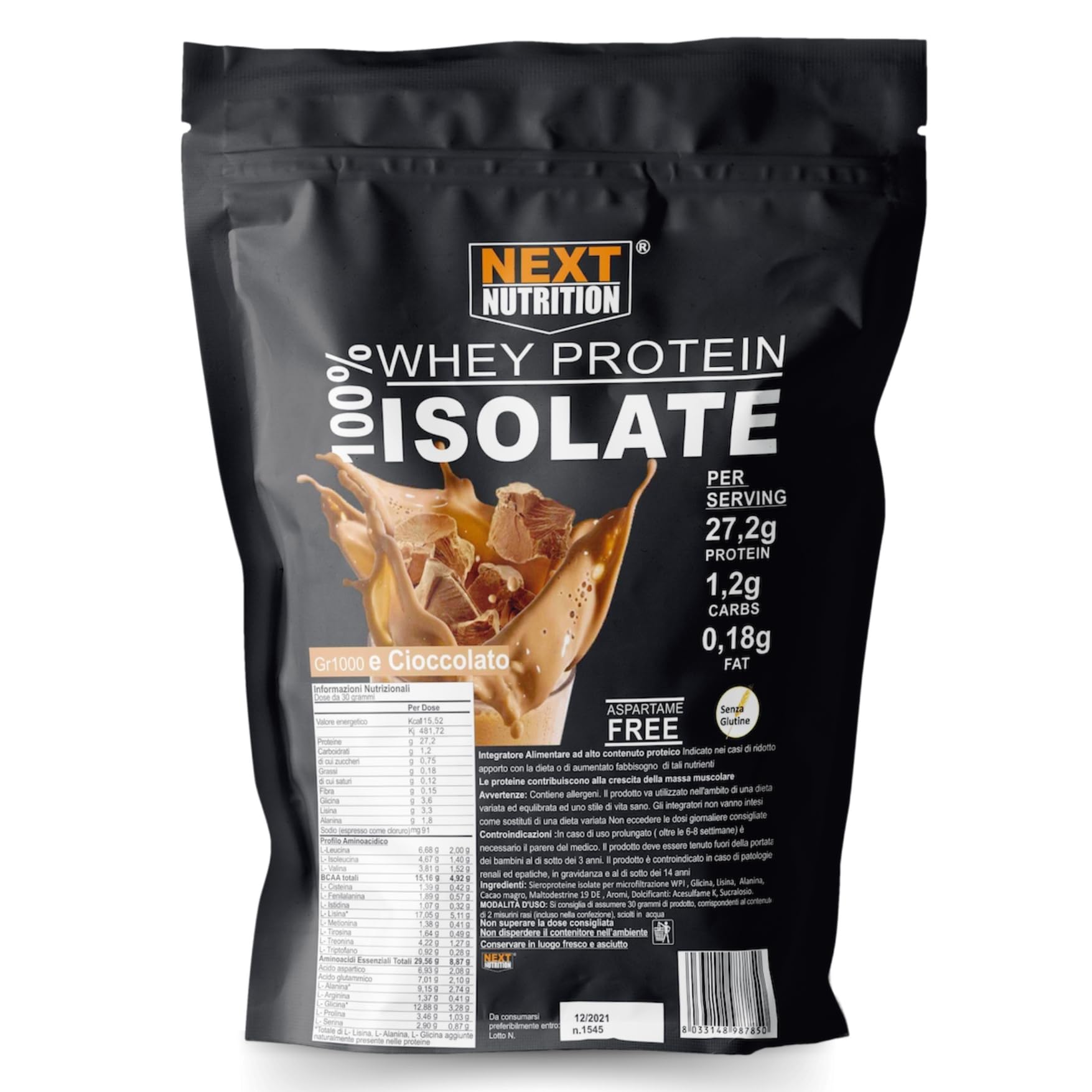 100% Whey Protein Isolate Powder - 90% Protein, Low Fat (0.18g) & Low Carb (1.2g) per Serving - Italian Made Muscle Recovery Supplement - Ideal for Post-Workout, Weight Loss & Fitness Goals