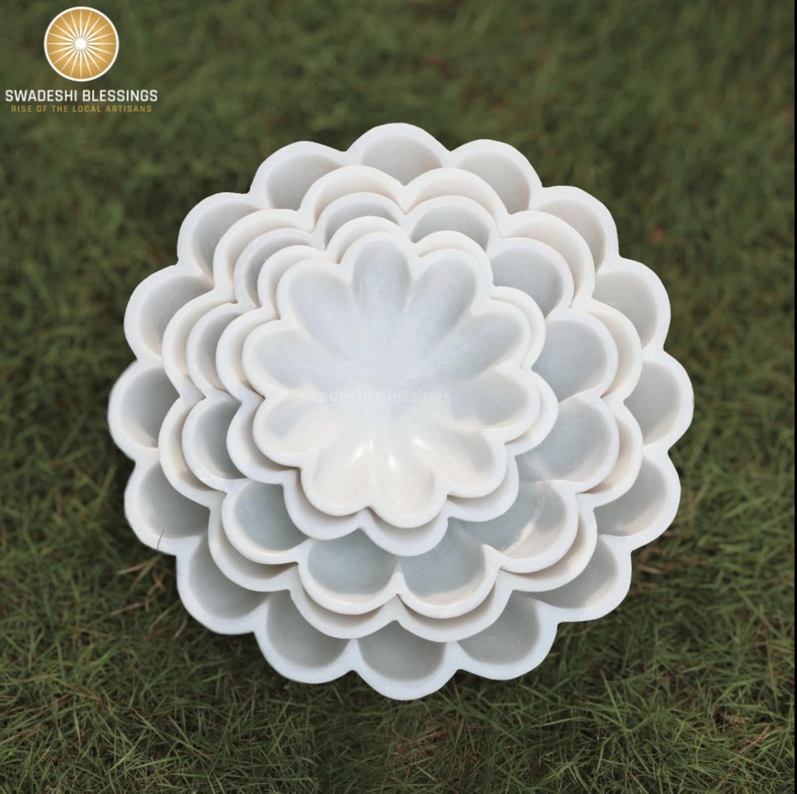 Handcrafted White Marble Decorative Bowl - 7 Inch Organic Modern Home Decor for Keys, Fruits & Rings | Scalloped Fluted Design for Living Room, Dining Table & Entryway | Elegant Ruffle Bowl for Wedding Gifts & Housewarming