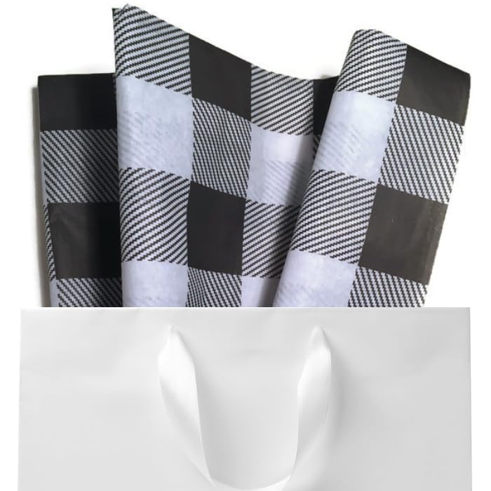 Lumberjack Tissue Paper - Black Buffalo Plaid Wrapping Paper for Christmas Gifts, 24 Large Sheets (20x30 Inches), White and Black Checkered Design | Perfect for Holiday Presents, Party Decorations & Craft Projects