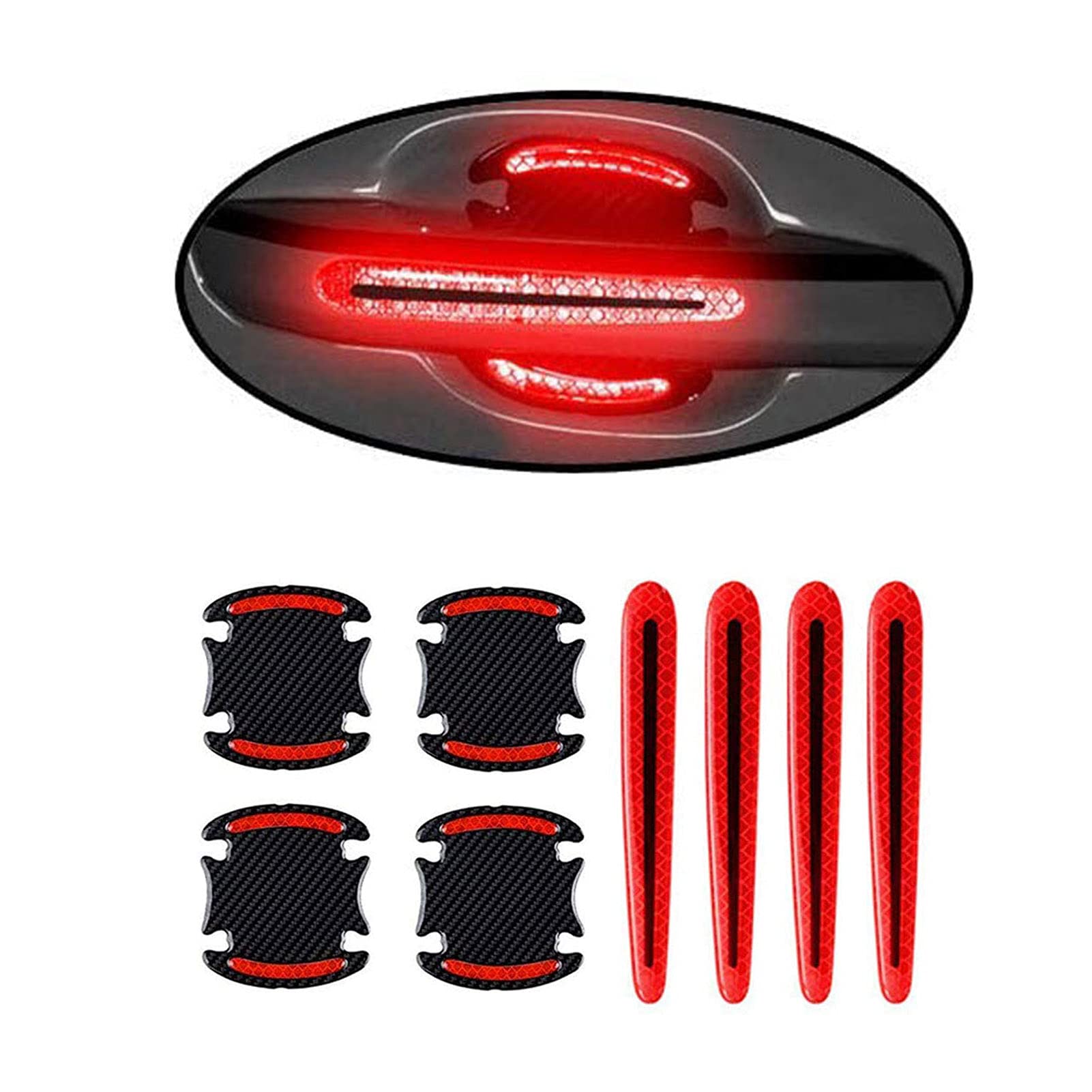 Reflective Carbon Fiber Car Door Handle Stickers - Scratch Protector Film & Safety Guard Cover for Auto Exterior Accessories (Red) | Perfect for Night Driving & Vehicle Protection