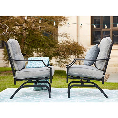Premium Black Metal Rocking Patio Chairs with Padded Cushion - Outdoor Spring Motion Dining Set for Porch, Garden & Balcony | Durable Bistro Furniture for Relaxing & Entertaining Guests