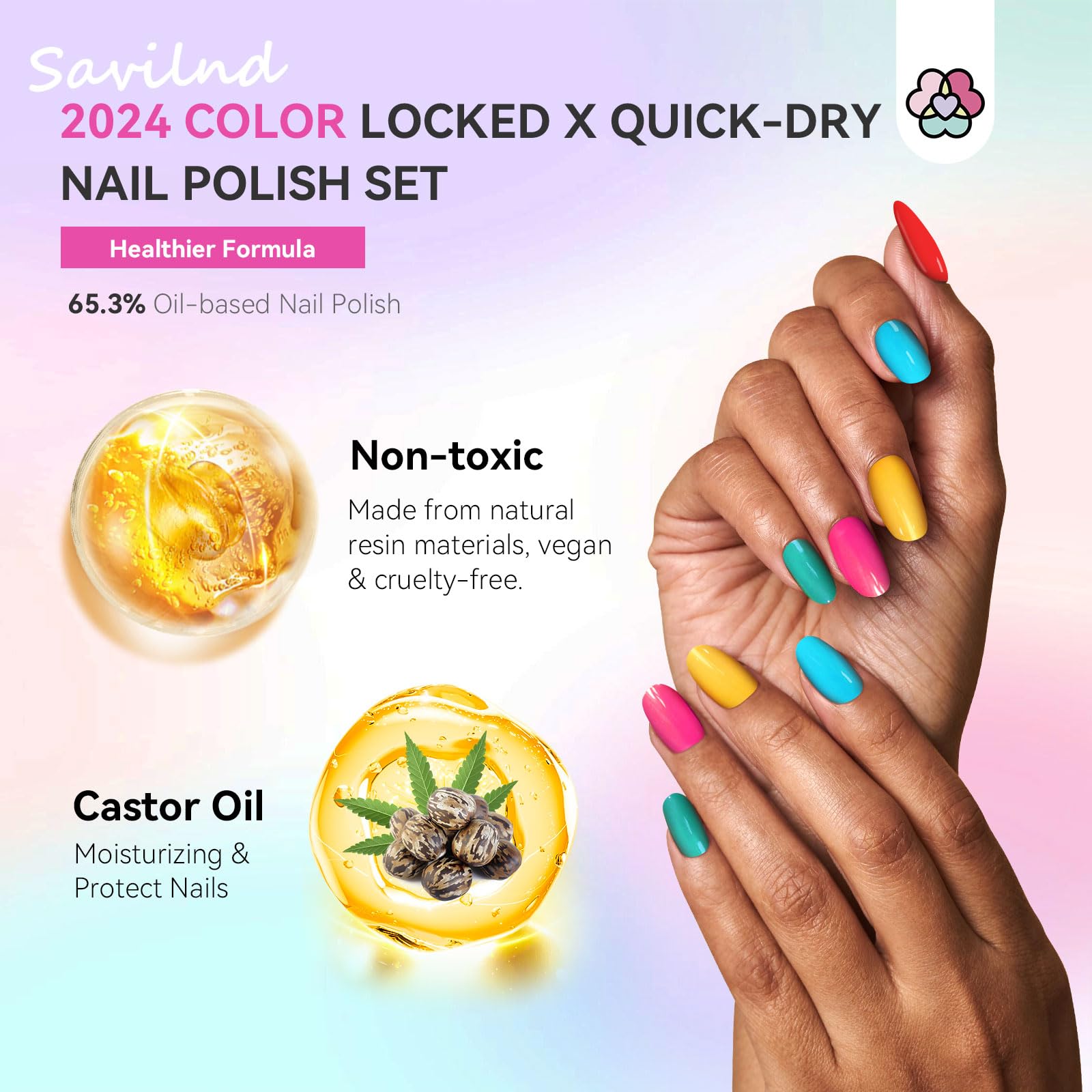 SAVILAND 36pcs Nail Polish Set - Rainbow Colors & Glitter for DIY Manicure at Home