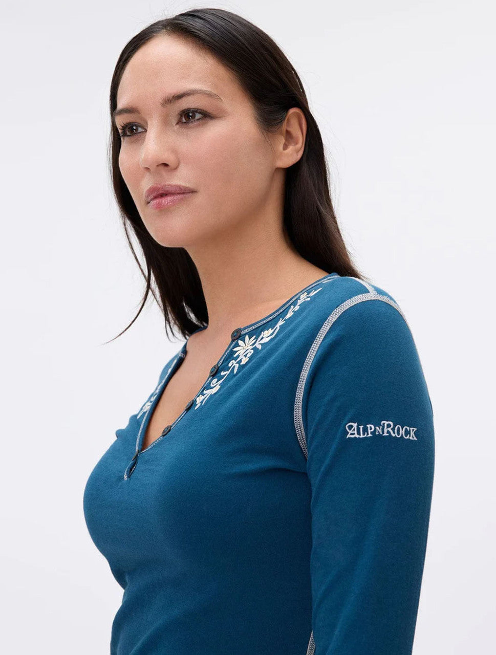 Flora Henley Teal Women's Casual T-Shirt - Soft Cotton Comfort Fit for Everyday Wear, Lounge & Outings