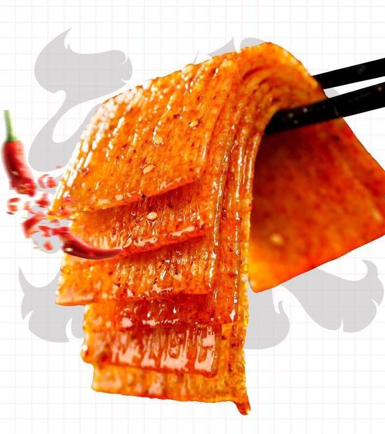Spicy Noodle Snacks - Hot & Spicy Handmade Latiao Strips, Gluten-Free Chinese Fast Food, Nostalgic Big Spicy Slices (4 Bags) - Perfect for Office Snacks, Road Trips & Late-Night Cravings
