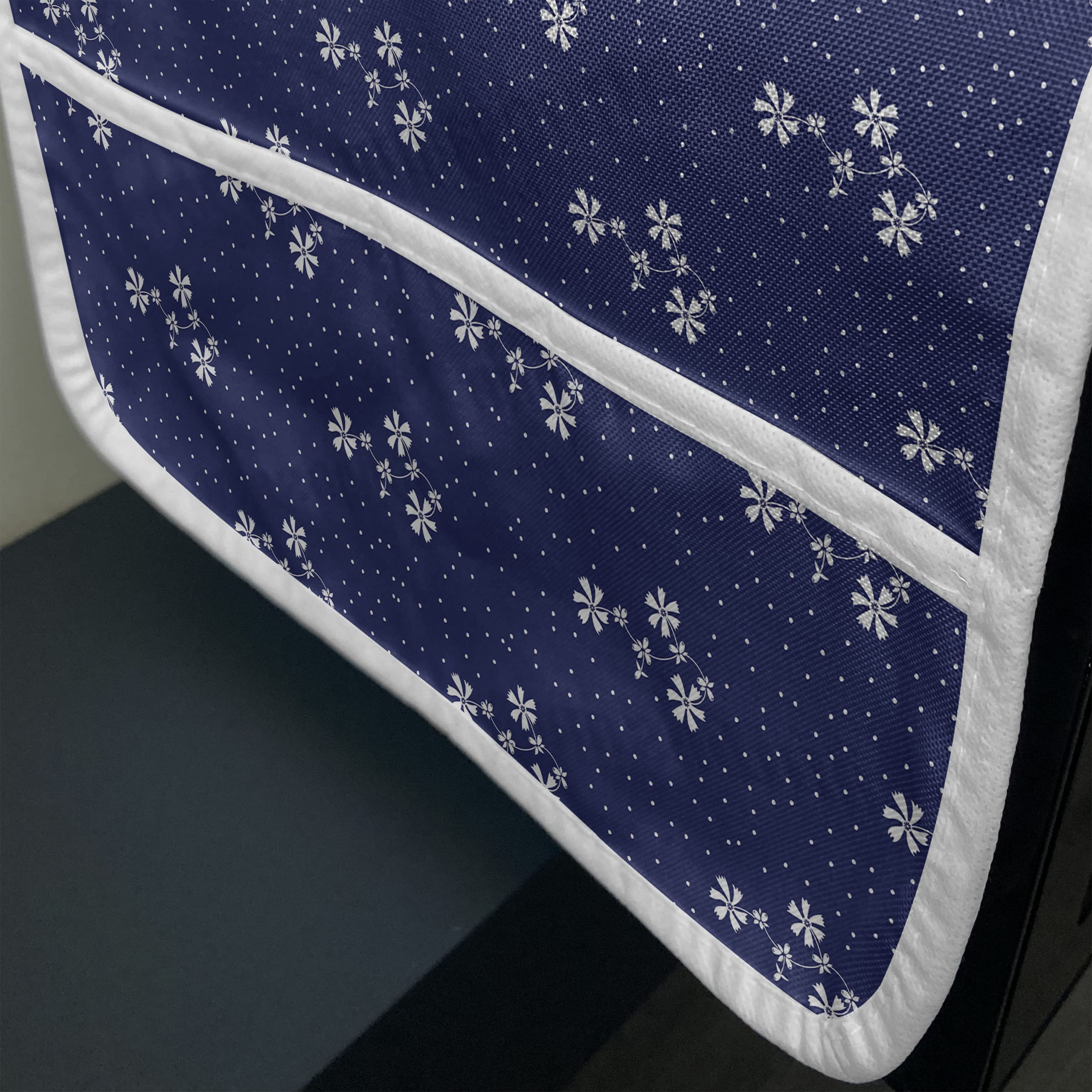 Ambesonne Navy Blue Microwave Oven Cover - Floral Pattern with Dots, Waterproof Kitchen Organizer with Pockets, 36