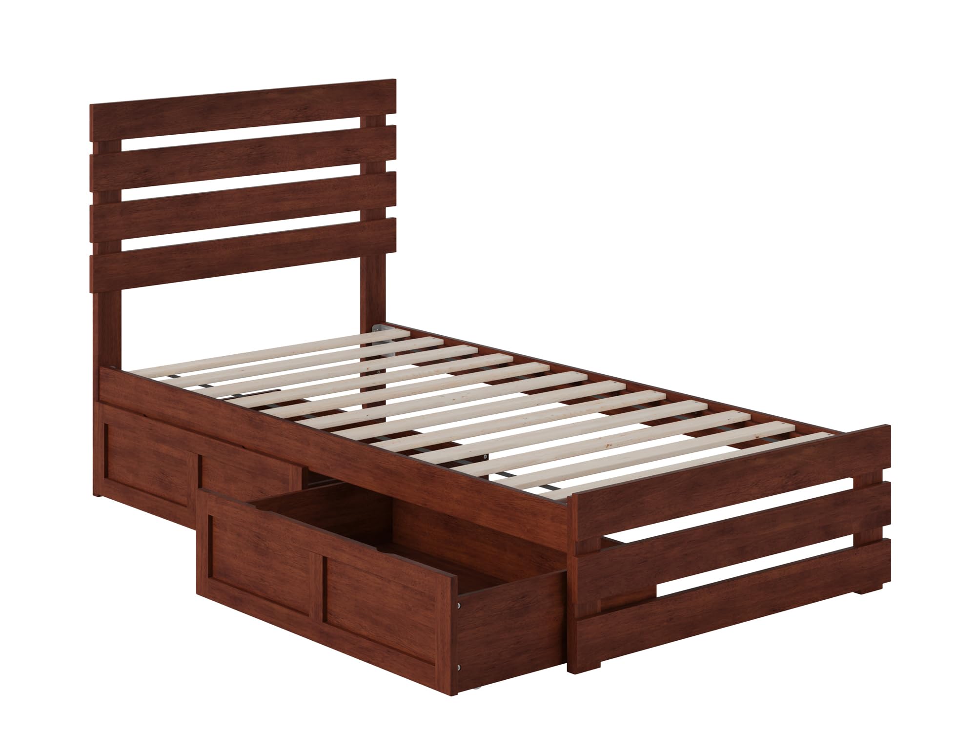 AFI Oxford Twin Bed Frame with Footboard, USB Turbo Charger & 2 Storage Drawers - Walnut Finish for Kids, Teens & Guest Rooms | Space-Saving Bedroom Furniture with Charging Station
