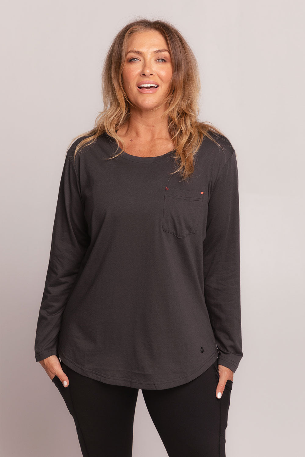 Stylish Women's Long Sleeve T-Shirt - Soft Cotton Casual Top in Charcoal Black | Perfect for Everyday Wear, Office & Fall Outfits