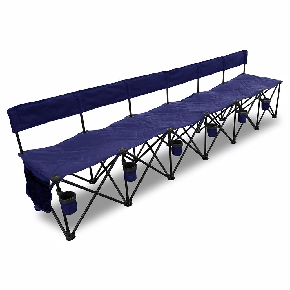 GoTEAM! Pro 6-Seat Portable Folding Bench with Cup Holders & Carry Case - Navy Blue - Perfect for Sports Games, Picnics, Camping & Outdoor Events