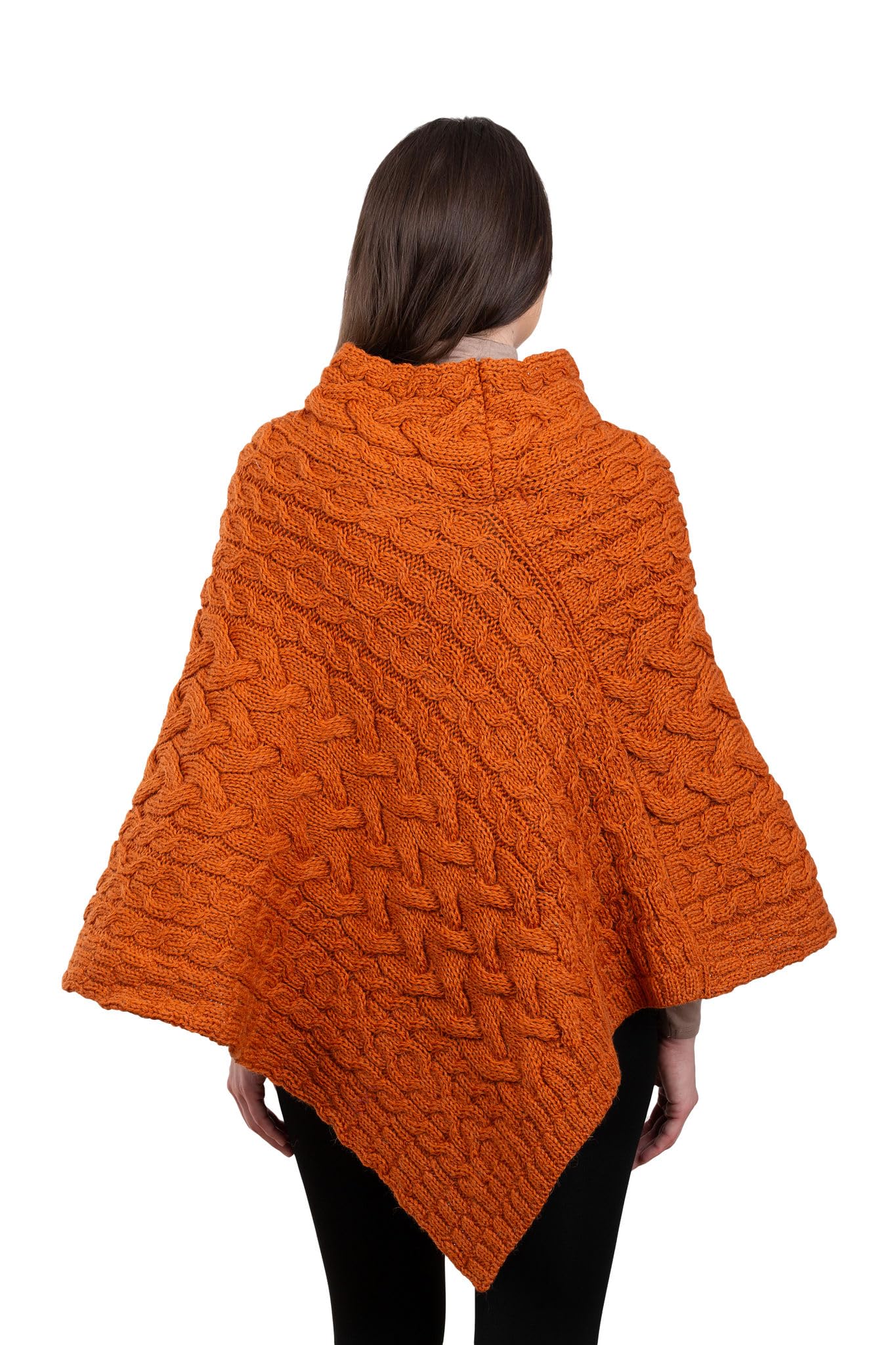 Women's Irish Aran Poncho - 100% Virgin Wool Cable Knit Wrap with Buttons | Warm Winter Cape Shawl for Women | Perfect for Fall, Winter & Holiday Outfits