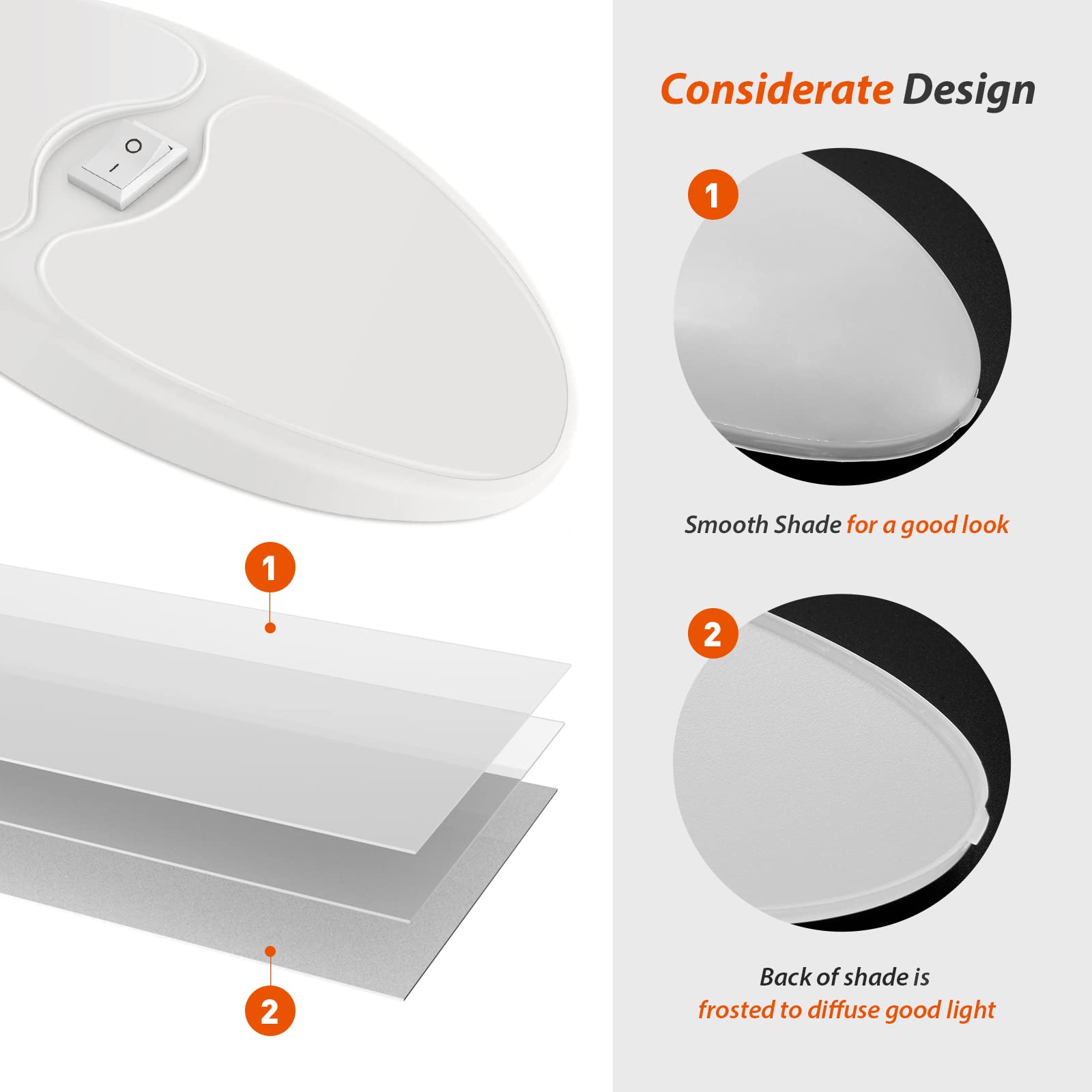 12V LED RV Interior Ceiling Light - 9 Inch Oval Warm White 3500K, 7.4W 450 Lumens with Switch - Perfect for RV, Camper, Boat & Cabin Lighting