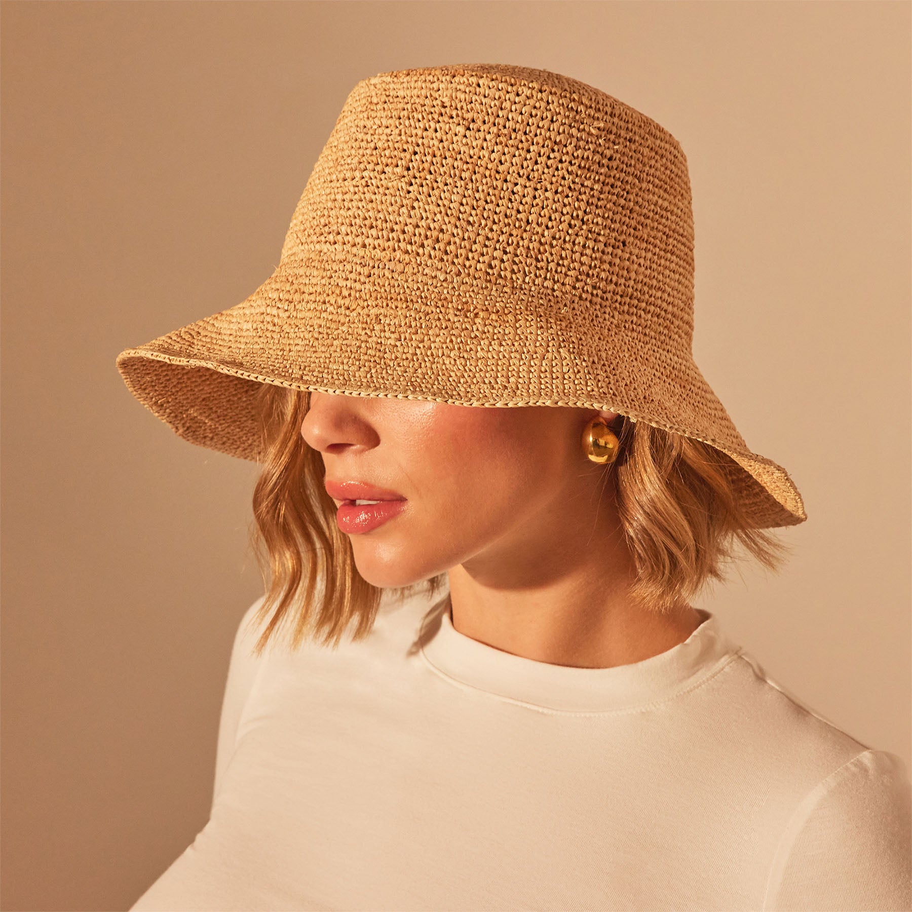Crochet Bucket Hat for Women - Breathable Jute Sun Hat for Summer Beach, Gardening & Outdoor Activities