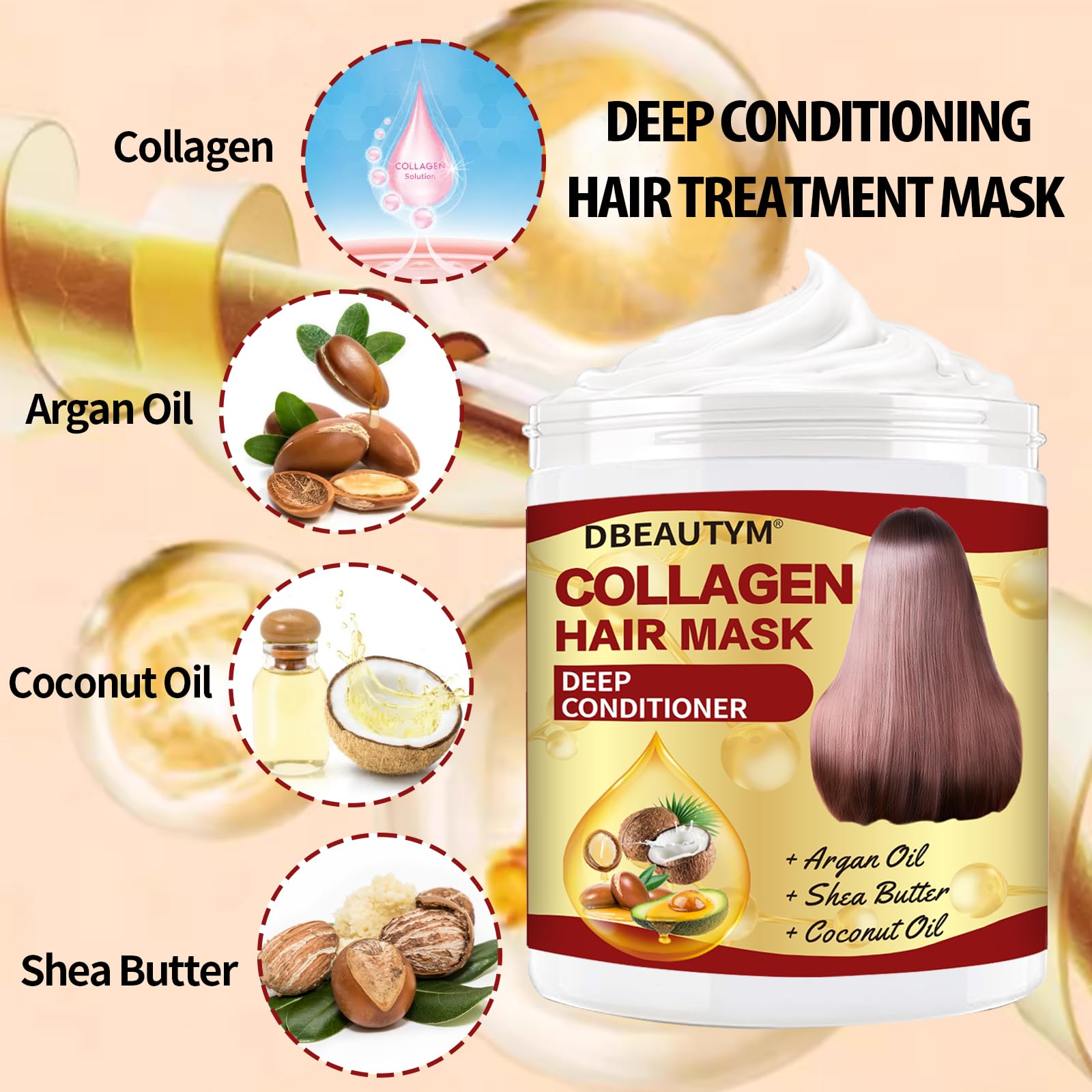 **Collagen Hair Treatment Mask & Growth Serum - Deep Hydrating Conditioner for Dry, Damaged Hair - Natural Hair Regrowth Oil for Men & Women - Perfect for Daily Hair Care & Repair**