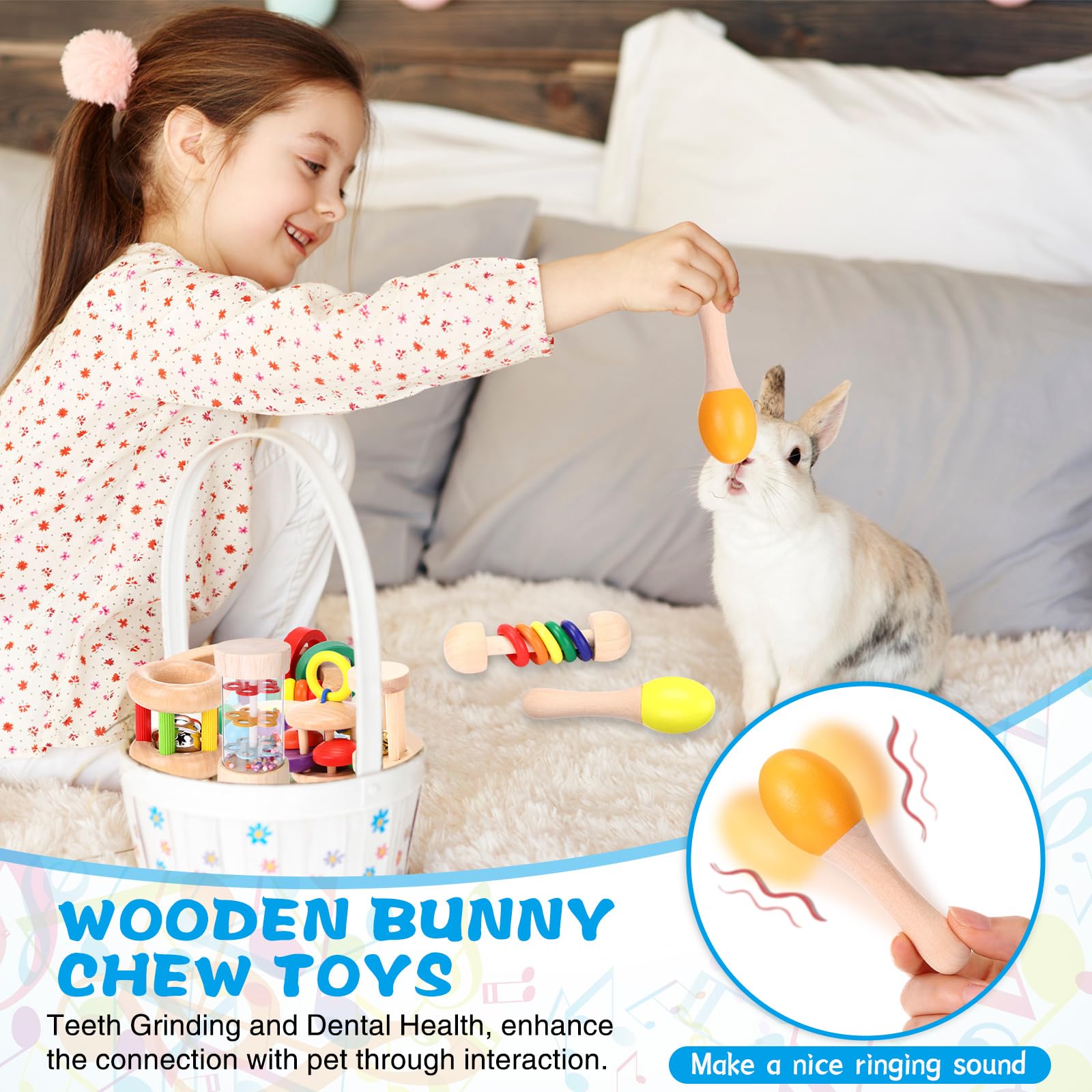 9 Pcs Natural Wooden Rabbit Chew Toys for Bunnies - Safe Small Animal Toys for Guinea Pigs, Chinchillas & Hamsters - Teeth Grinding & Boredom Relief - Perfect for Indoor Playtime & Cage Enrichment