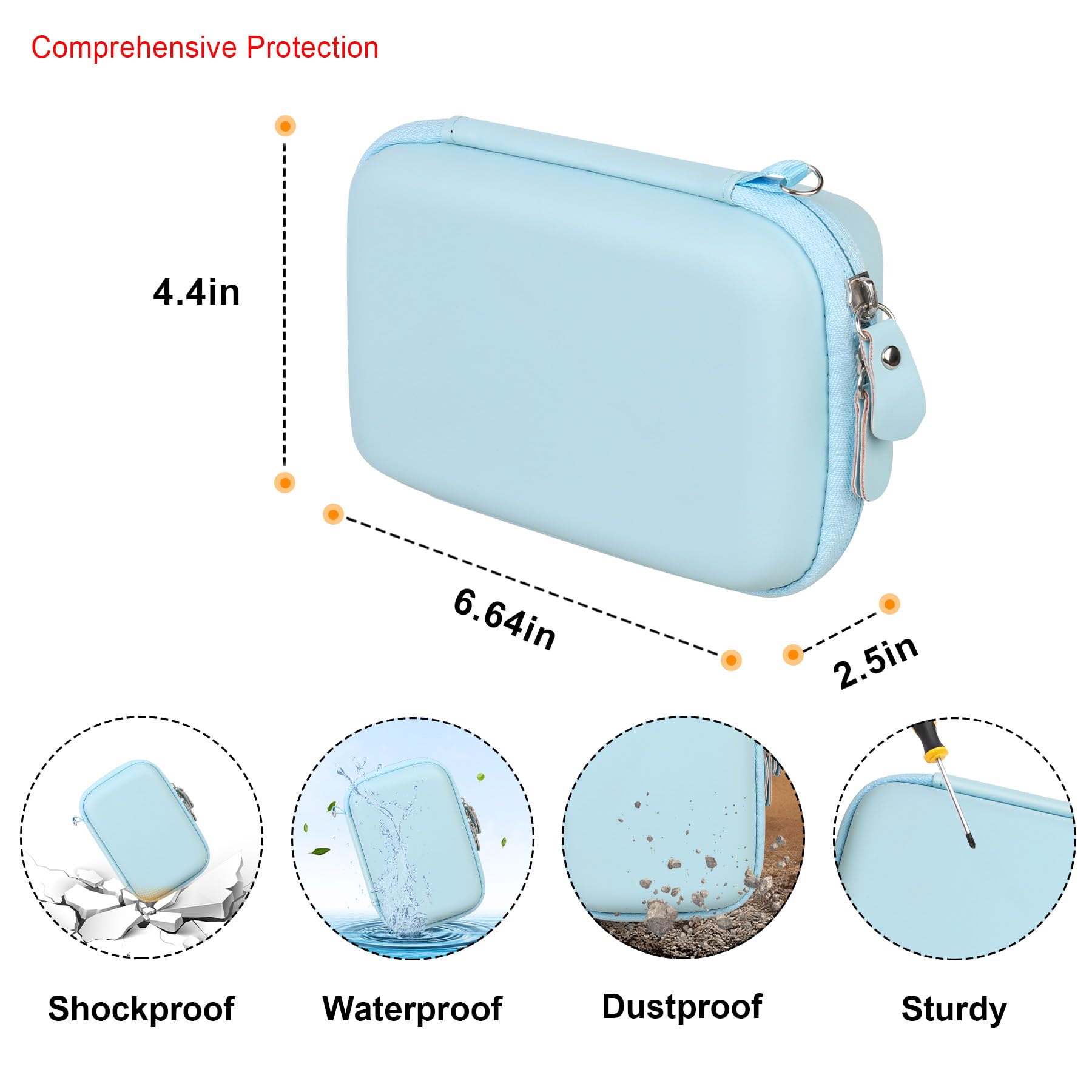 Elonbo Portable Carrying Case for Lebt Mini Sticker Pocket Printer | Durable Travel Bag for Thermal Label Printer | Storage Holder with Mesh Pocket for Label Paper Rolls & Tape (Blue) | Perfect for Office, Shipping & Crafting Supplies Organization