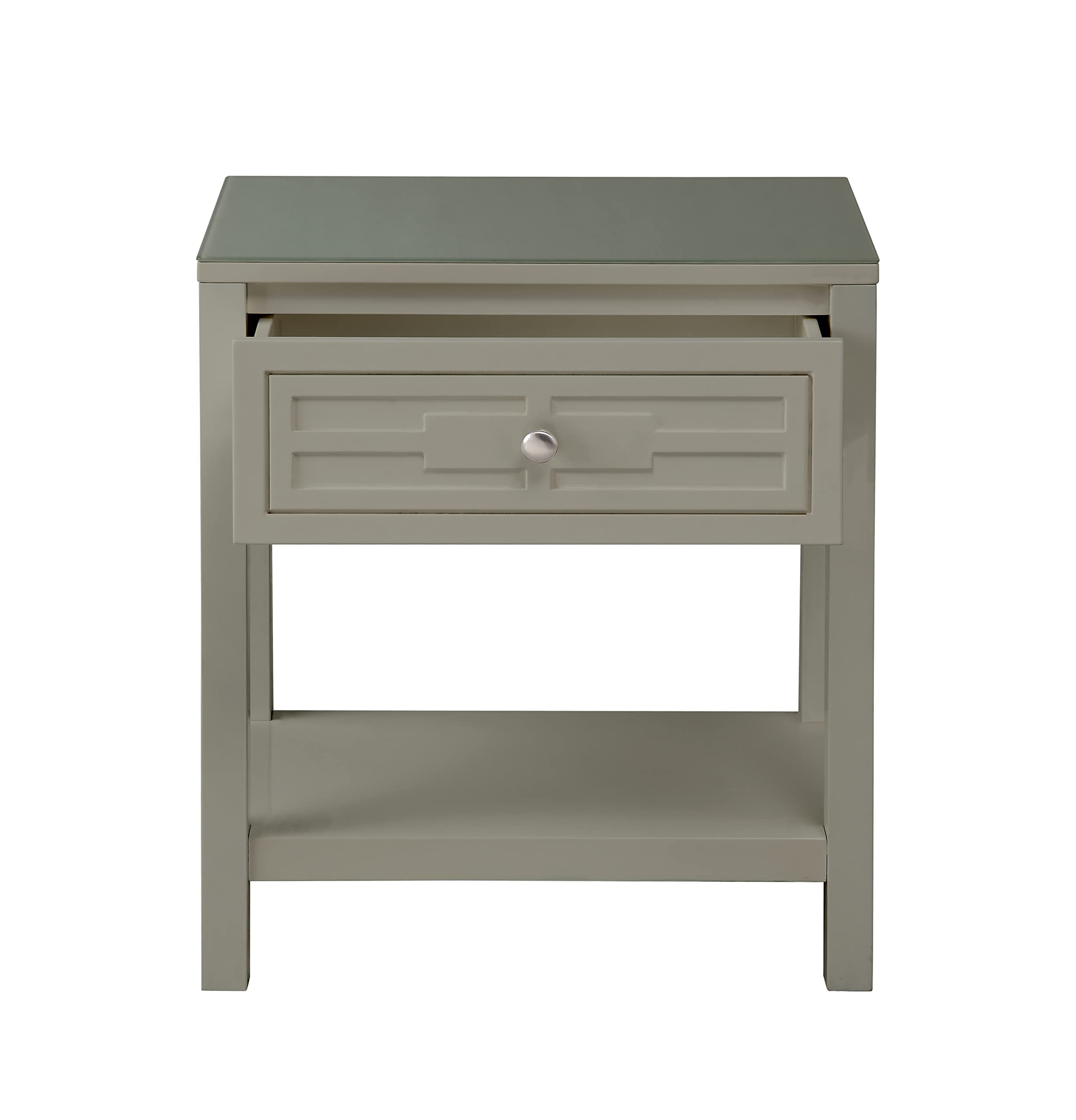 Lilola Home Dylan Taupe Wooden End Table with Glass Top and Drawer - Modern Nightstand for Bedroom, Living Room & Office - Stylish Side Table for Small Spaces & Home Decor