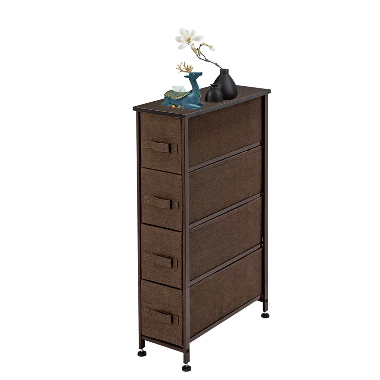 MITPATY Narrow Dresser - 4 Fabric Drawers Vertical Storage Unit with Metal Frame, Slim 7.9