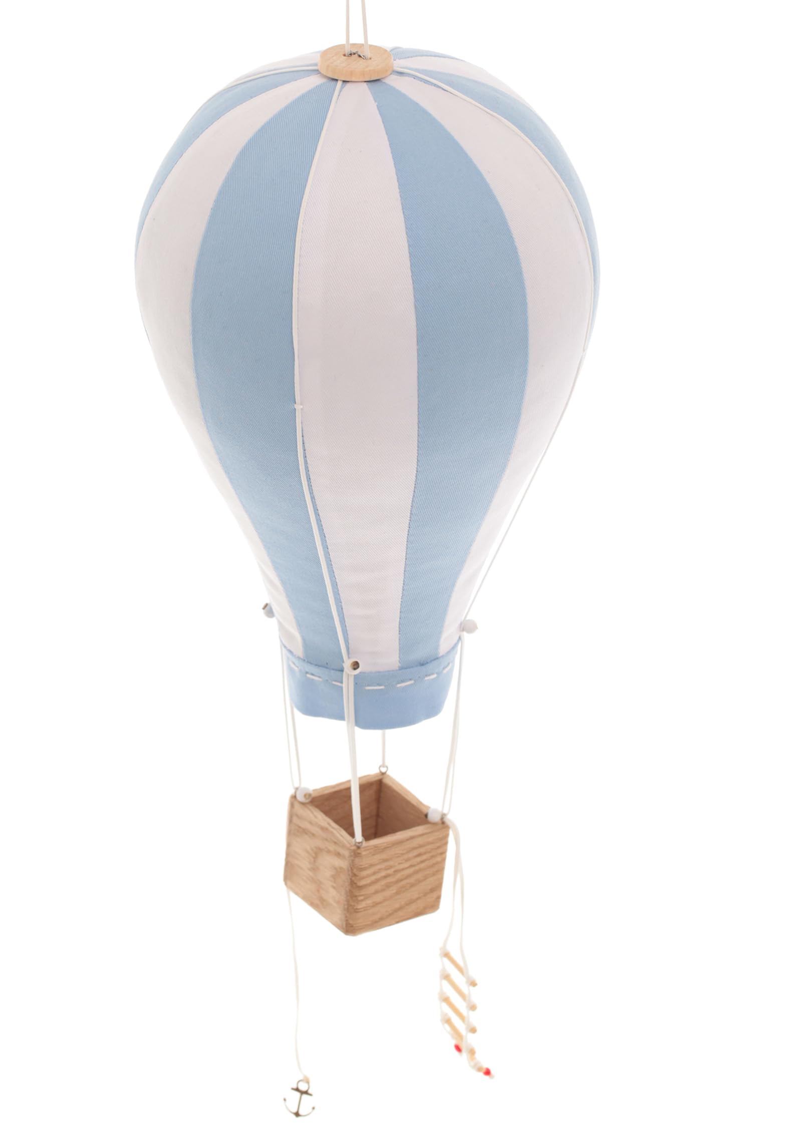 Large Hanging Hot Air Balloon Mobile - Baby Blue & White Nursery Decor, 43.3