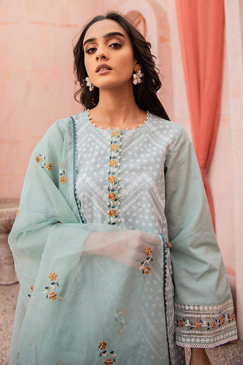 MINT AMBER 2PC Set (Embroidered Cotton Shirt & Dupatta Scarf) - Elegant Indian Ethnic Wear for Women, Perfect for Weddings, Festivals & Special Occasions