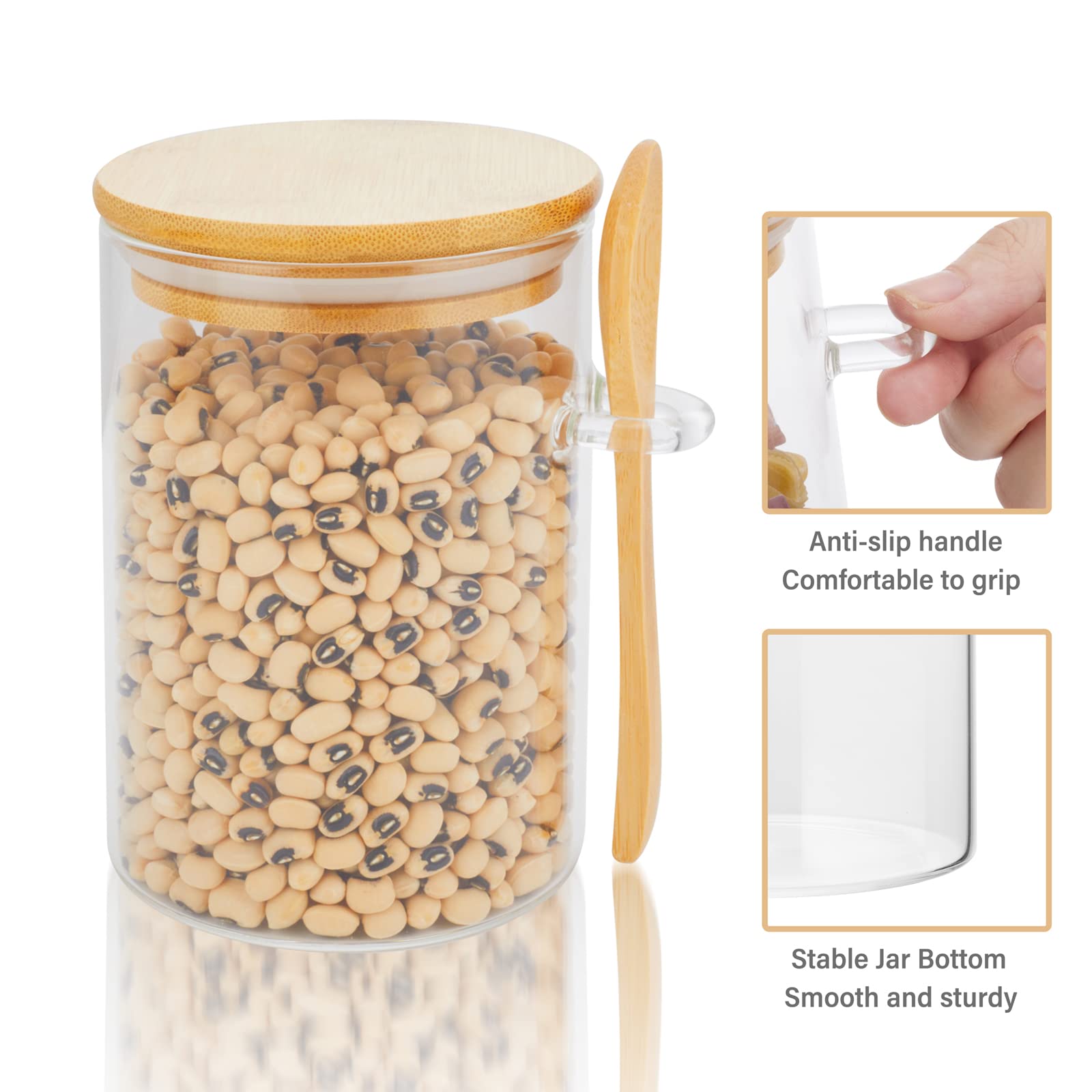 3-Pack 15Oz Glass Food Storage Containers with Bamboo Airtight Lids & Spoon - Kitchen Organization Jars for Coffee, Tea, Flour, Sugar, Nuts, Spices - Perfect for Pantry, Baking & Meal Prep Organization