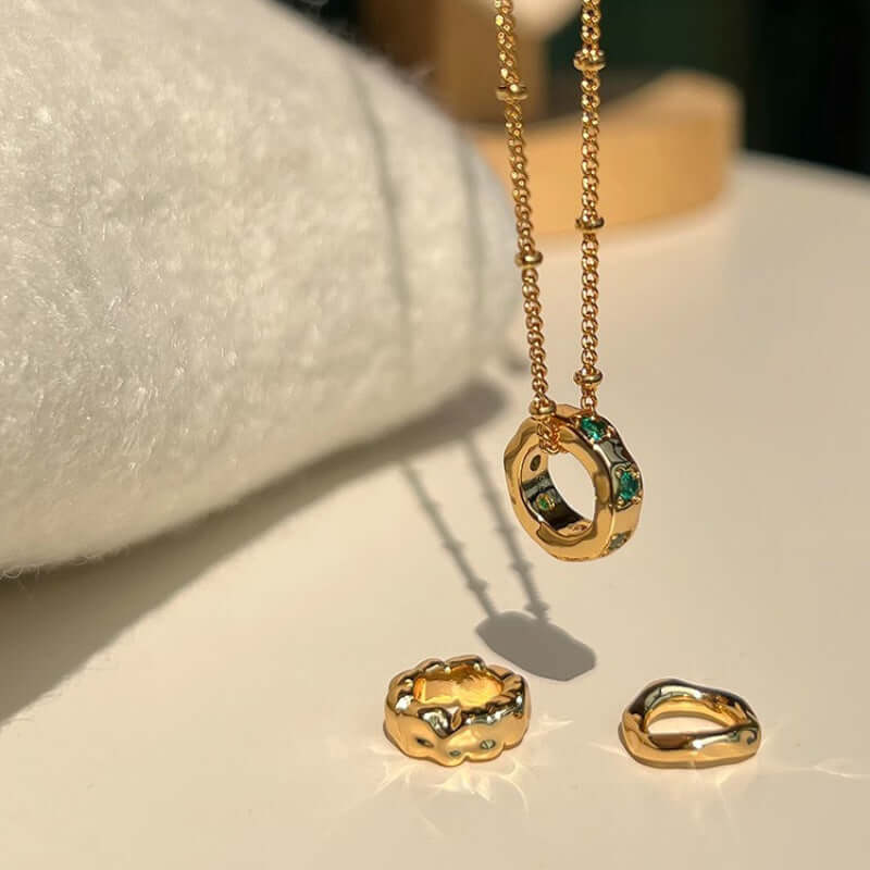 18K Gold Plated Connected Rings Charm Necklace for Women | Elegant Layering Jewelry Gift for Anniversary, Birthday & Valentine's Day | X1411