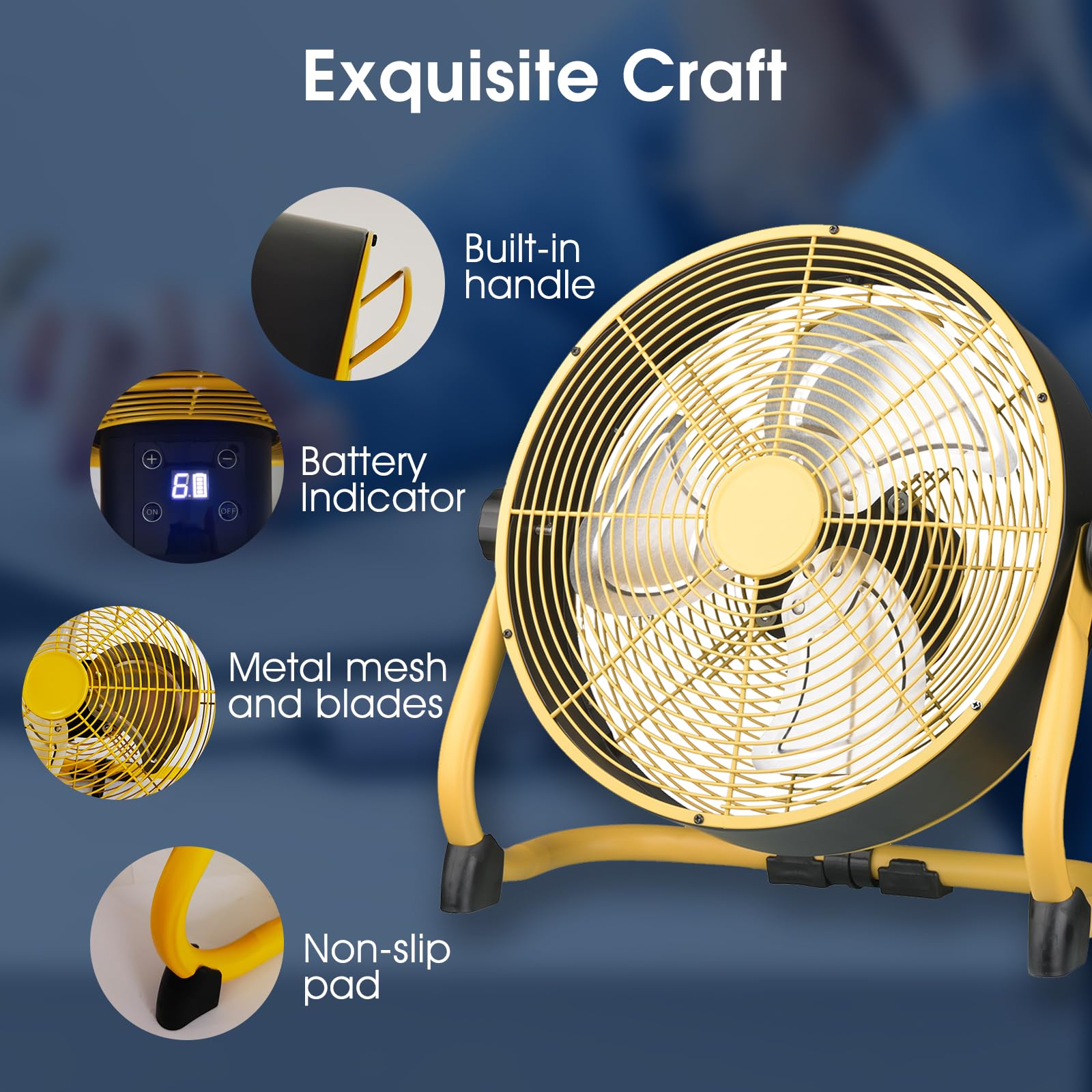 12 Inch High Velocity Battery Operated Floor Fan - Heavy Duty Metal Industrial Fan with Adjustable 360° Tilt Head & 9-Speed Settings - Rechargeable Cooling Fan for Warehouse, Workshop, Garage, and Outdoor Use