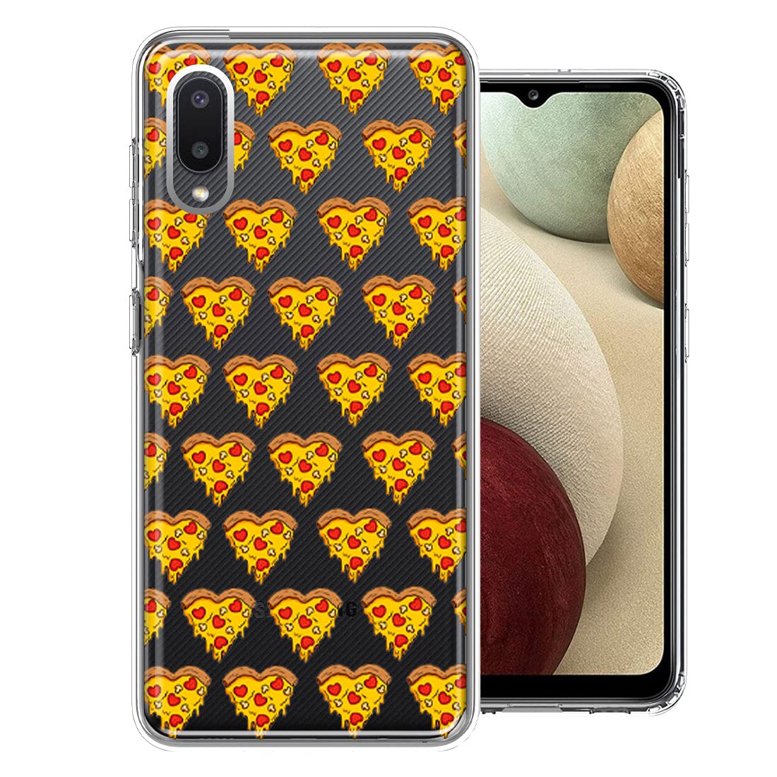 Samsung Galaxy A02 Phone Case - Cute Pizza Hearts & Polka Dots Design, Double Layer Protective Cover for Girls & Teens - Perfect for School, Work & Everyday Use