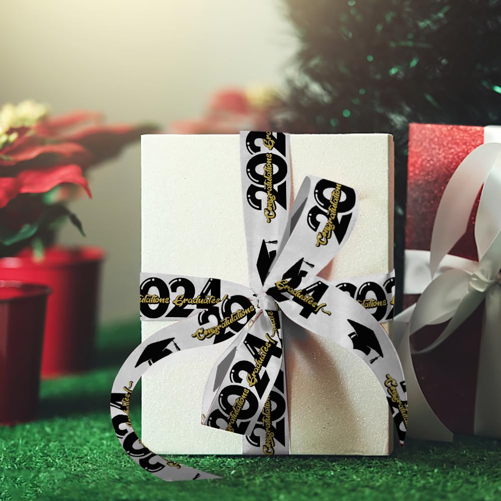 3-Pack Graduation Ribbon Set - 5 Yards Each with Gold/White/Black Congratulatory Words - Perfect for Graduation Ceremonies, Diploma Wrapping & Party Decorations (2022 Design)
