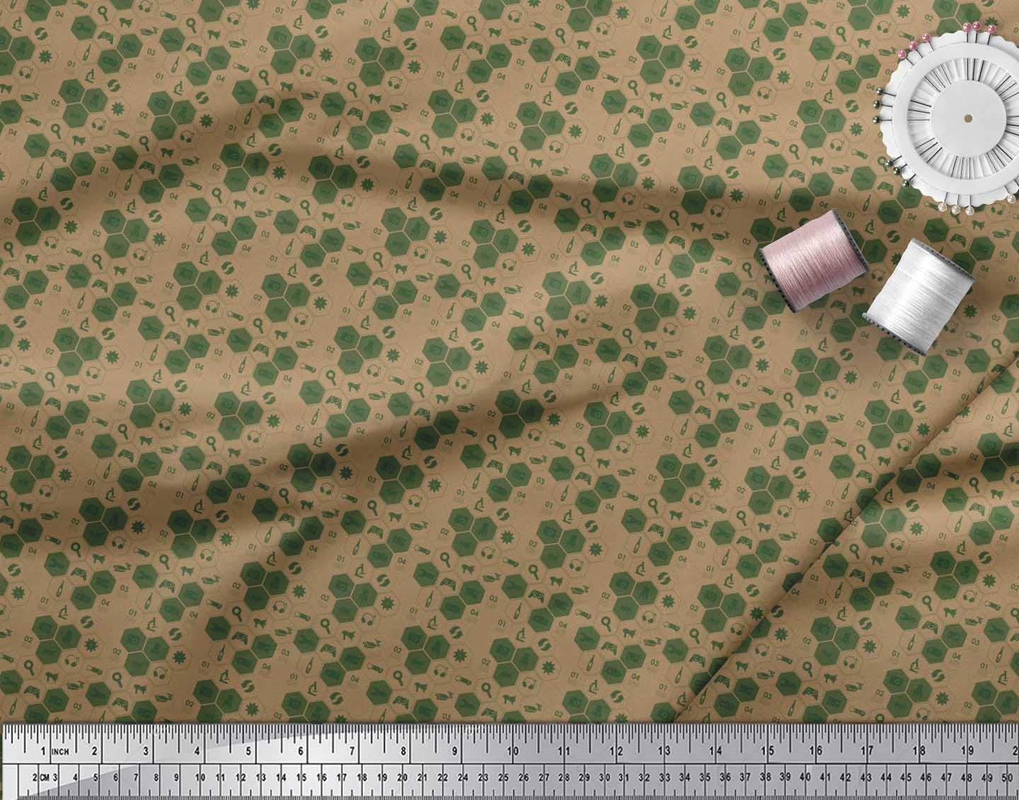 Soimoi 100% Cotton Canvas Fabric - Brown - 42 Inch Wide by The Yard - Camera, Headphone & Megaphone Print - Perfect for DIY Crafts, Tote Bags, Home Decor & Fashion Accessories