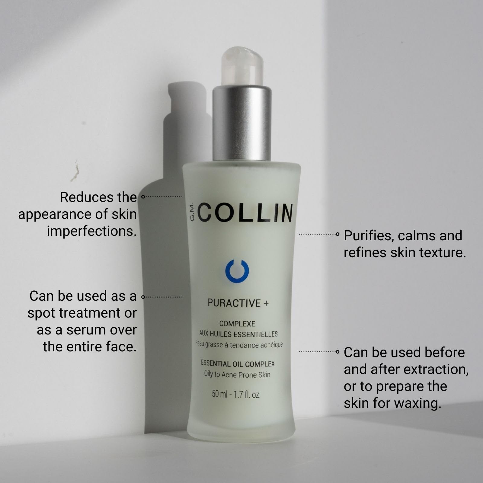 G.M. COLLIN Puractive+ Essential Oil Complex with Salicylic Acid - Anti-Acne Face Serum for Oily & Blemish-Prone Skin - Reduces Breakouts & Pore Size - Perfect for Daily Skincare Routine & Post-Workout Care