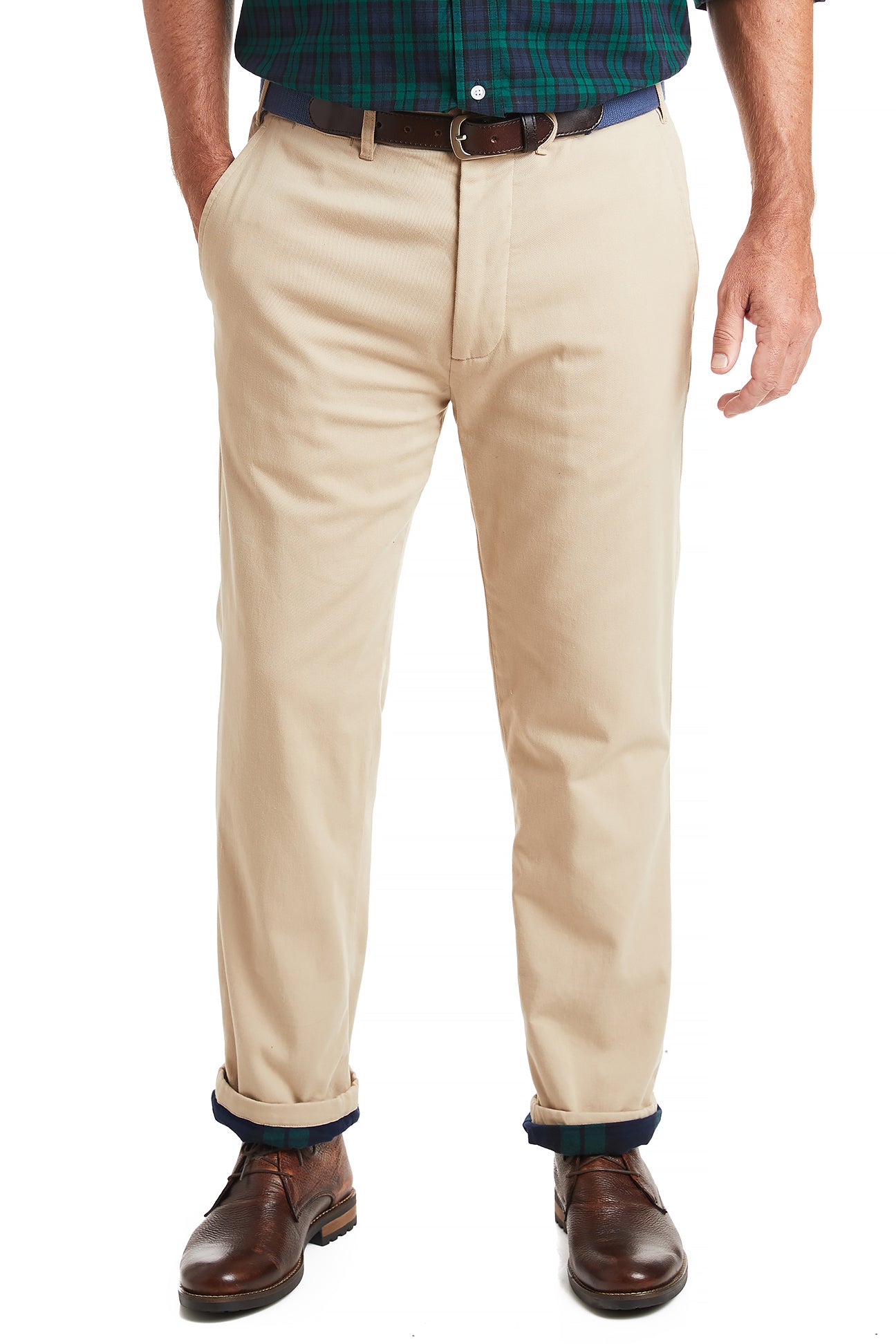 Flannel Lined Khaki Harbor Pants with Blackwatch Tartan - Warm Work Pants for Men, Durable Outdoor Winter Trousers - Perfect for Construction, Hiking and Cold Weather Activities