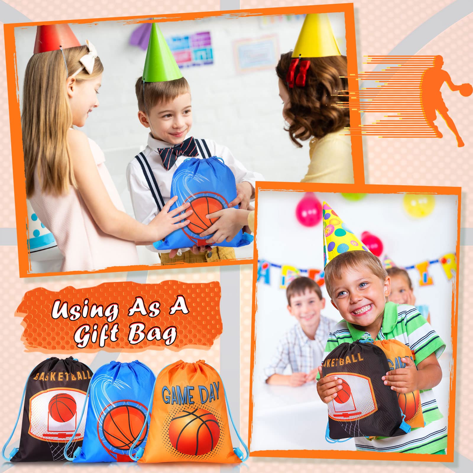 Sanwuta 36 Pcs Basketball Party Favor Bags - Sports Themed Drawstring Goodie Bags for Birthday Parties, Team Events & Gym Workouts - Perfect for Basketball Gifts, Small Ball Storage & Sports Favors