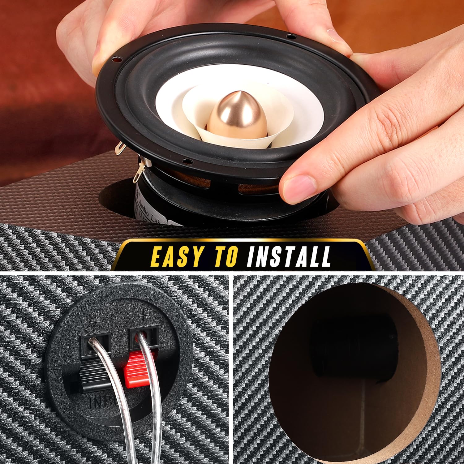 6.5 Inch Wooden Car Speaker Enclosures - Premium Sound-Absorbing Cotton & Spiked Pads for Enhanced Audio - Perfect for Home Theater & Vehicle Sound Systems - American-Made Car Audio Cabinets for Superior Sound Quality