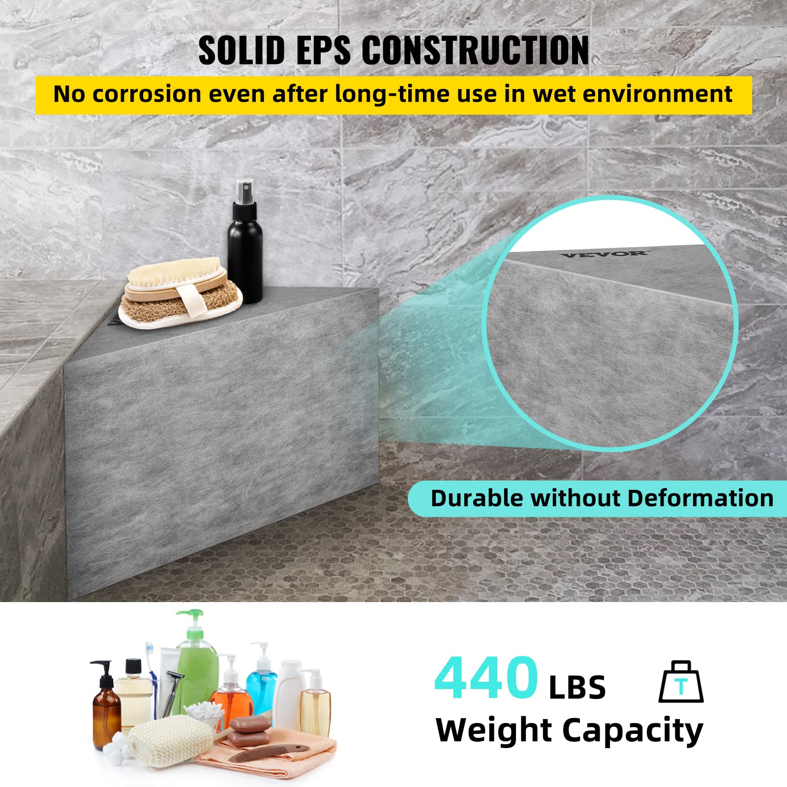 VEVOR Waterproof Tileable Shower Seat - 22.4