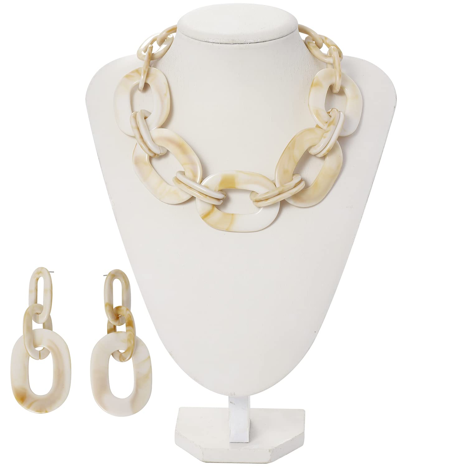 Bold Acrylic Chunky Statement Necklace for Women - Cube Link Chain Collar with Matching Hoop Earrings Set | Trendy Costume Jewelry for Parties, Weddings & Special Occasions