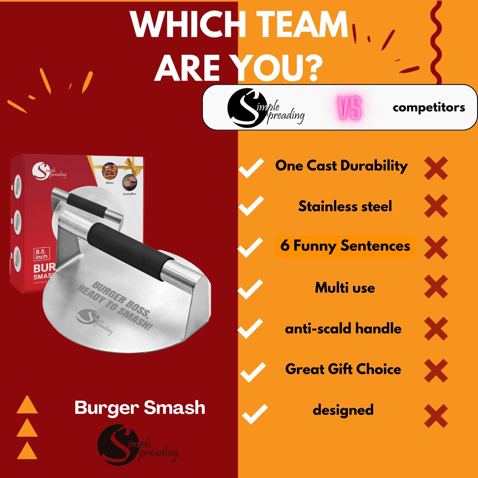Stainless Steel Smash Burger Press with Fun Quotes - 5.5
