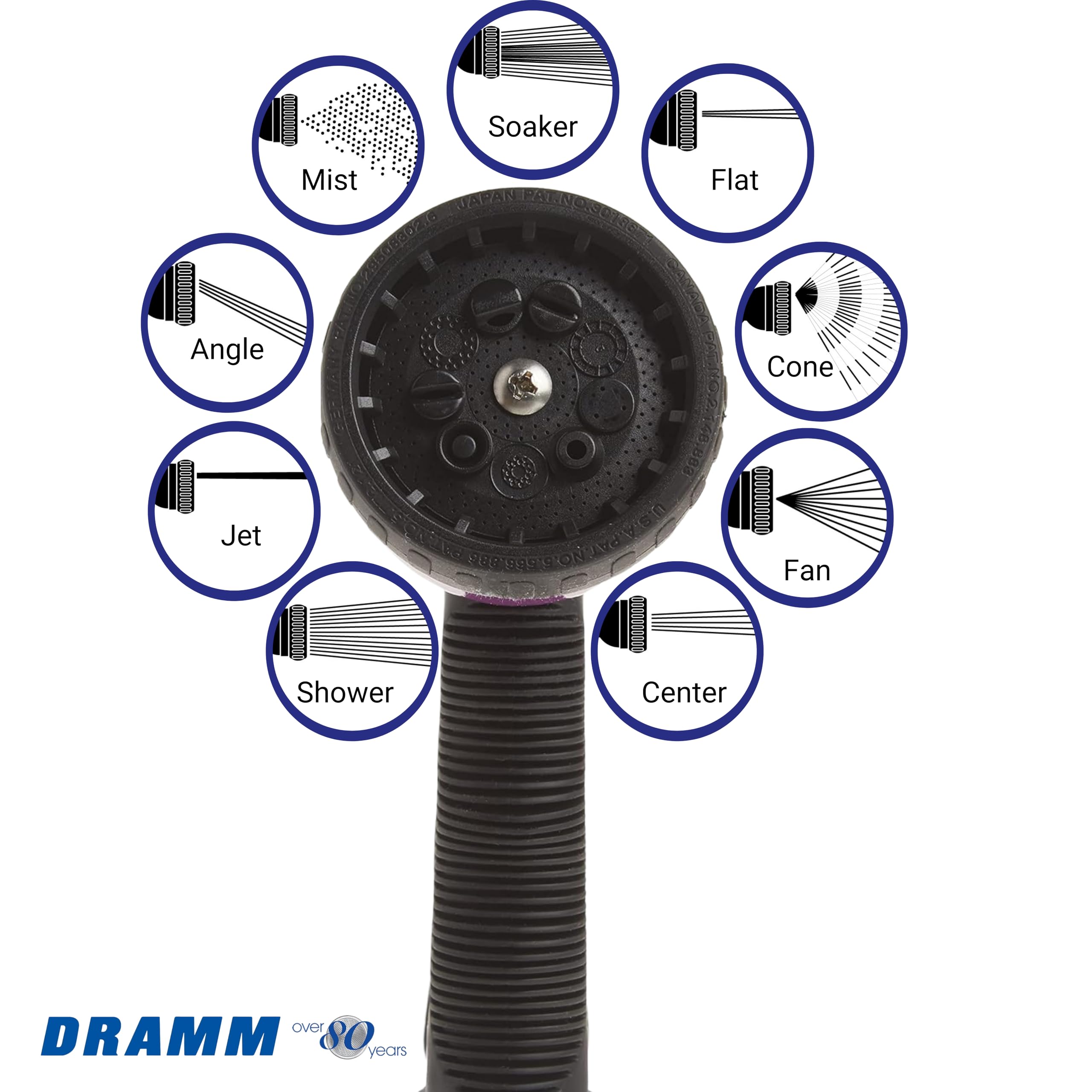 Dramm Revolver Heavy Duty 9-Pattern Adjustable Garden Hose Nozzle with Quick Click & Trigger Handle - Perfect for Car Washing, Boat Cleaning, Deck Maintenance, Sidewalk Cleaning, Watering Flowers and Young Trees (Red)
