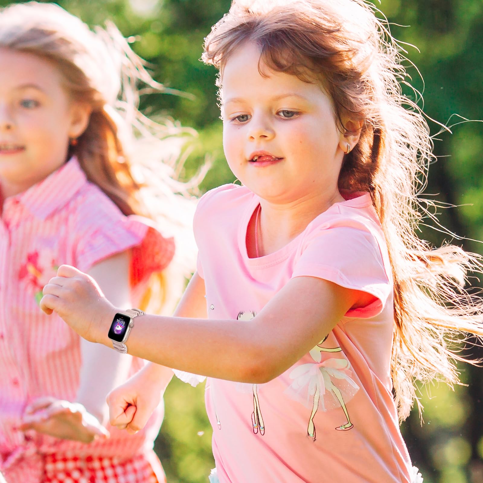 Cute Stretchy Scrunchie Apple Watch Band for Kids & Girls - Soft Fabric Strap Compatible with iWatch Series 9/8/7/6/5/4/3/2/1/SE (38/40/41mm & 42/44/45mm) - Easy On/Off Design for School, Sports & Playtime